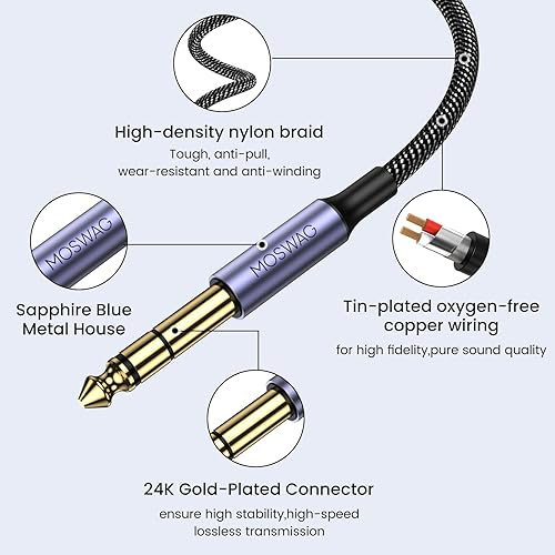 Miniatura 6 de MOSWAG Adaptador de auriculares de 14 a 0.138 in 6.6 pies6.6 ft, TRS 0.250 in 14 macho a 0.138 in 18 hembra adaptador de audio estéreo para