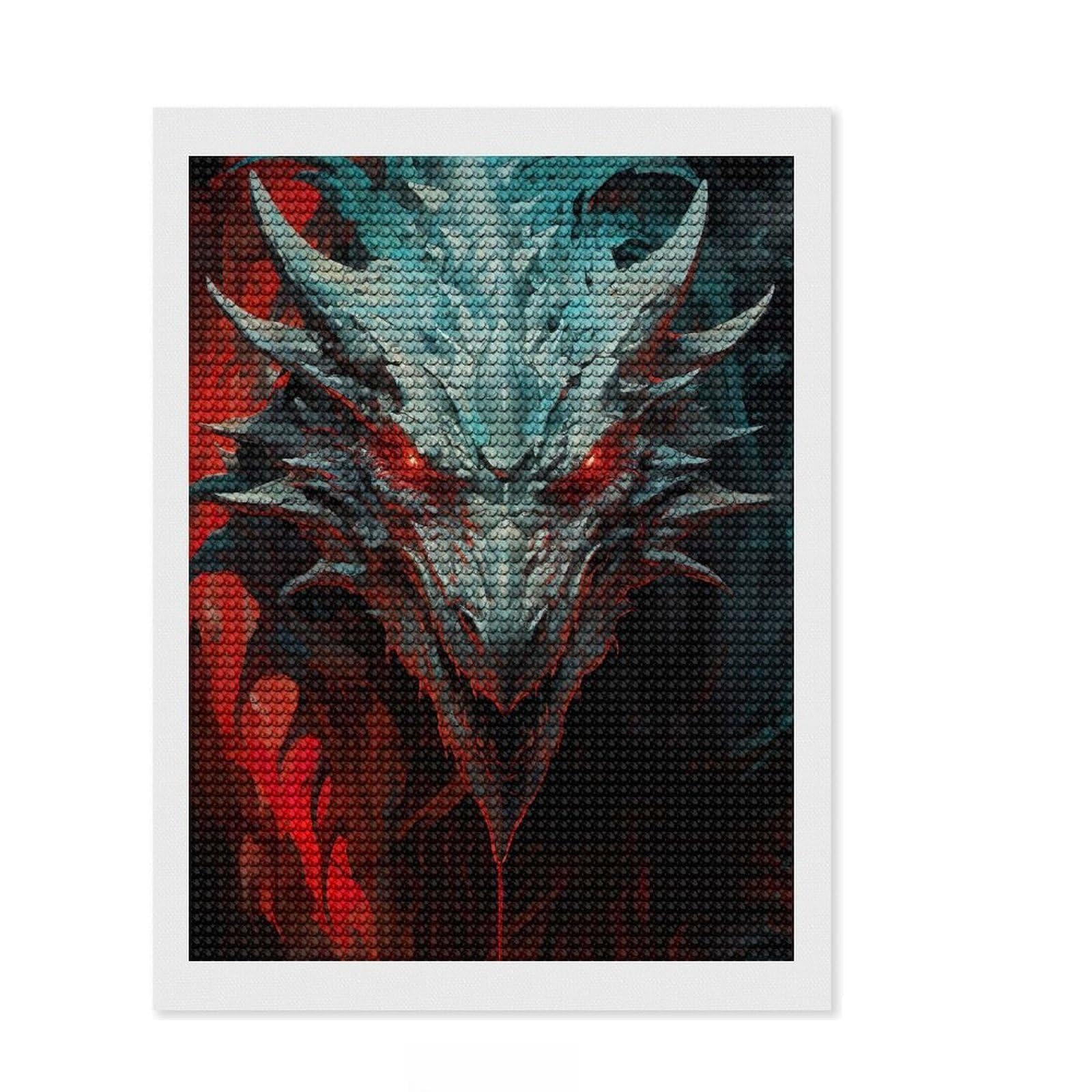 Junmoney Cyan Red Dragon Diamond Art Kit 12"x16", for Teens, Enjoyable At-Home Hobby, Modern Decor, Birthday Gift, Easy to Enjoy