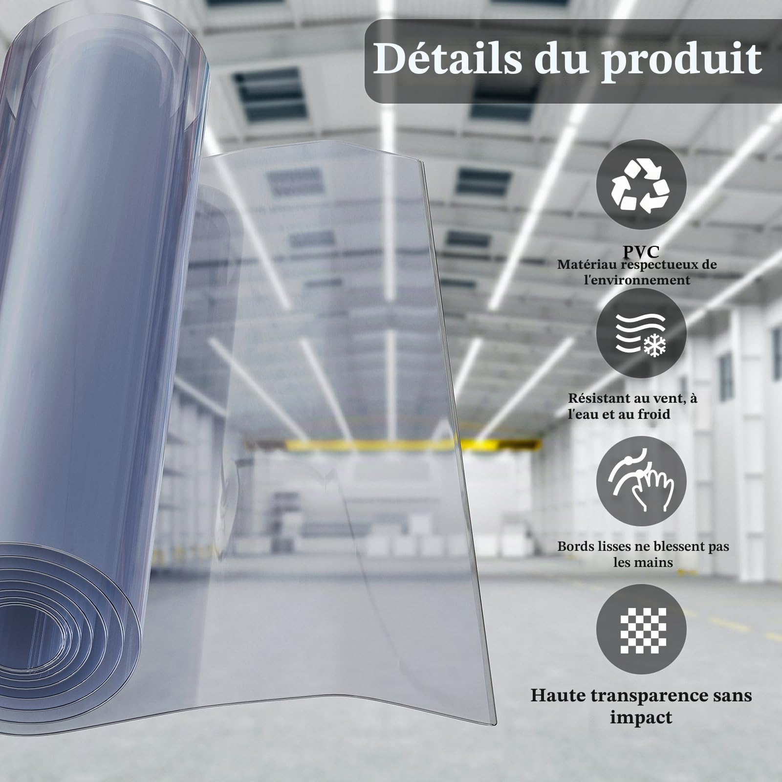 bimiti Lot de lamelles en PVC - 105 x 200 cm - Transparent - Coupe-vent - Imperméable - Pour chambre, magasin, supermarché, réfrigérateur