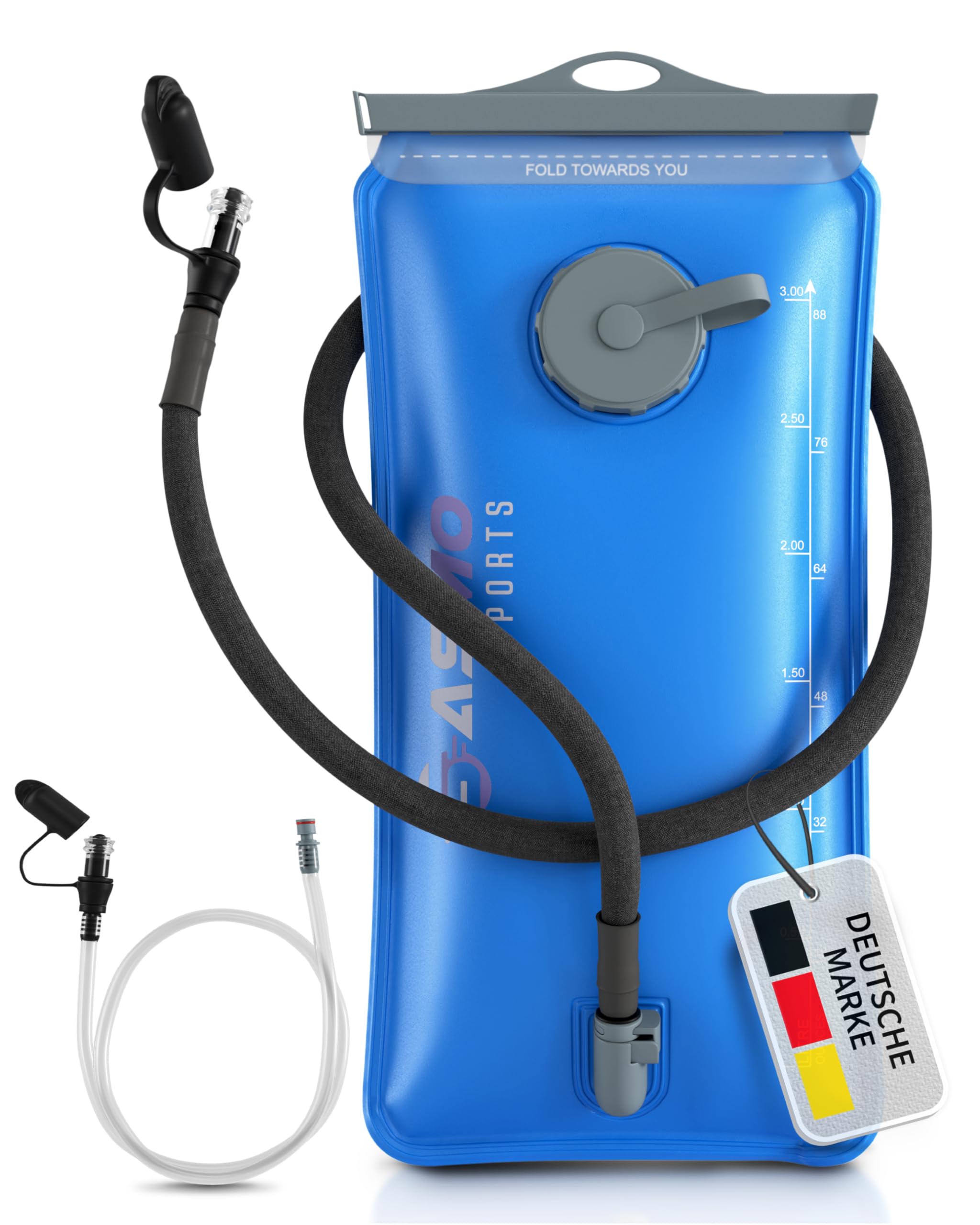SASMO® Trinkblase 2l / 3l mit 2 Öffnungen | materialverstärkt & reißfest | Wandern & Outdoorsport