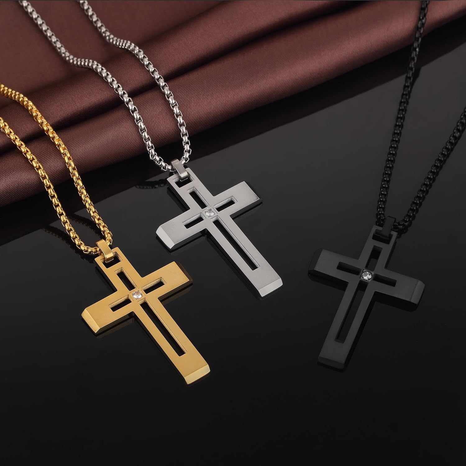 Men's Cross Necklace 361L Stainless Steel Large Cross Pendant Jesus Christ Necklace Jewelry, with Rolo Chain 22/24/26 Inch - Image 4