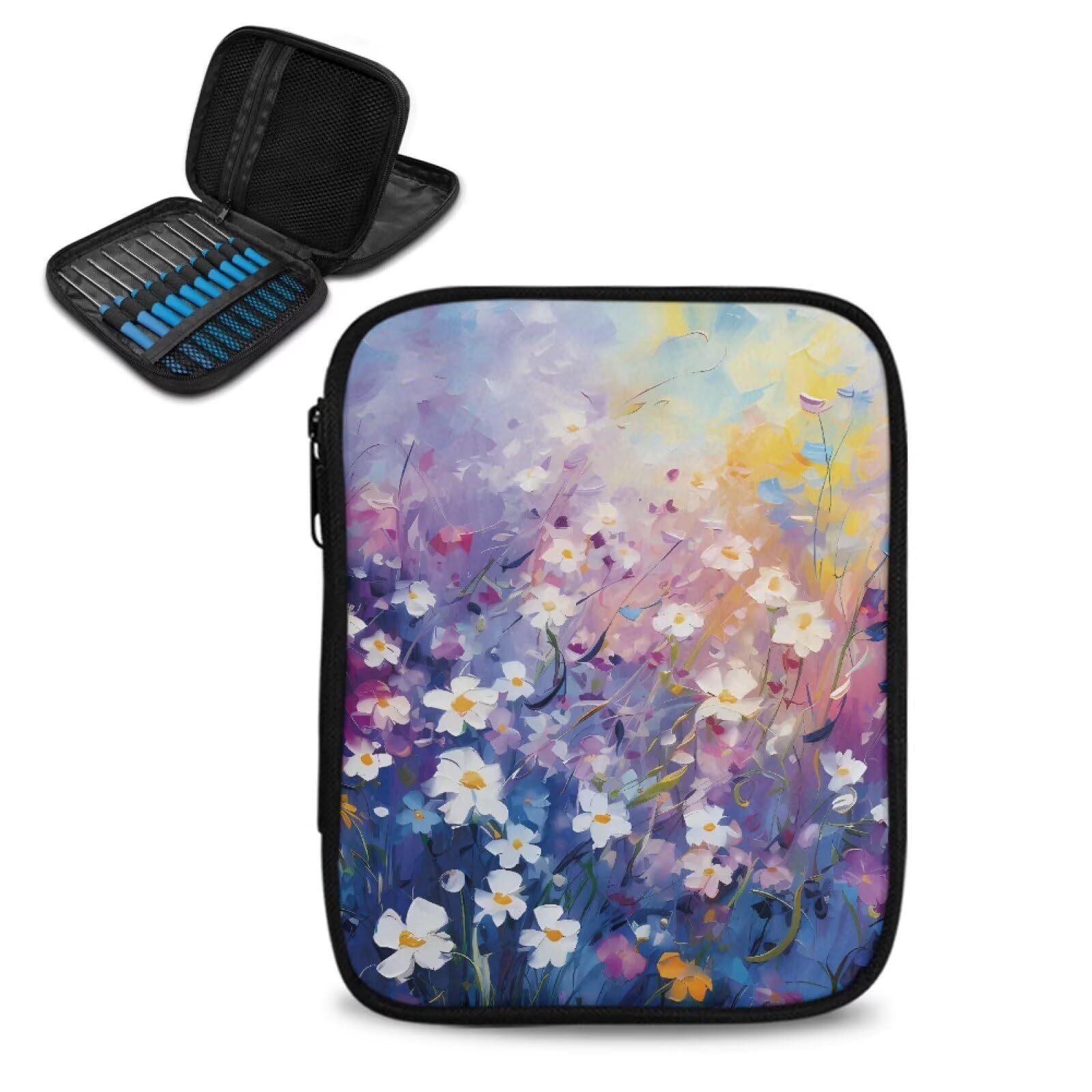 Bivxisrvo Floral Crochet Needle Case, Crochet Hook Organizer Storage Bag, Knitting Needle Organizer for Carrying Circular Knitting Needles,Crochet Hooks,Knitting Accessories,Sewing Tools