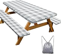 Vista 64 de Funda de mesa de picnic con fundas para bancos, elementos esenciales de camping, mantel de camping impermeable y a prueba de viento con bolsa