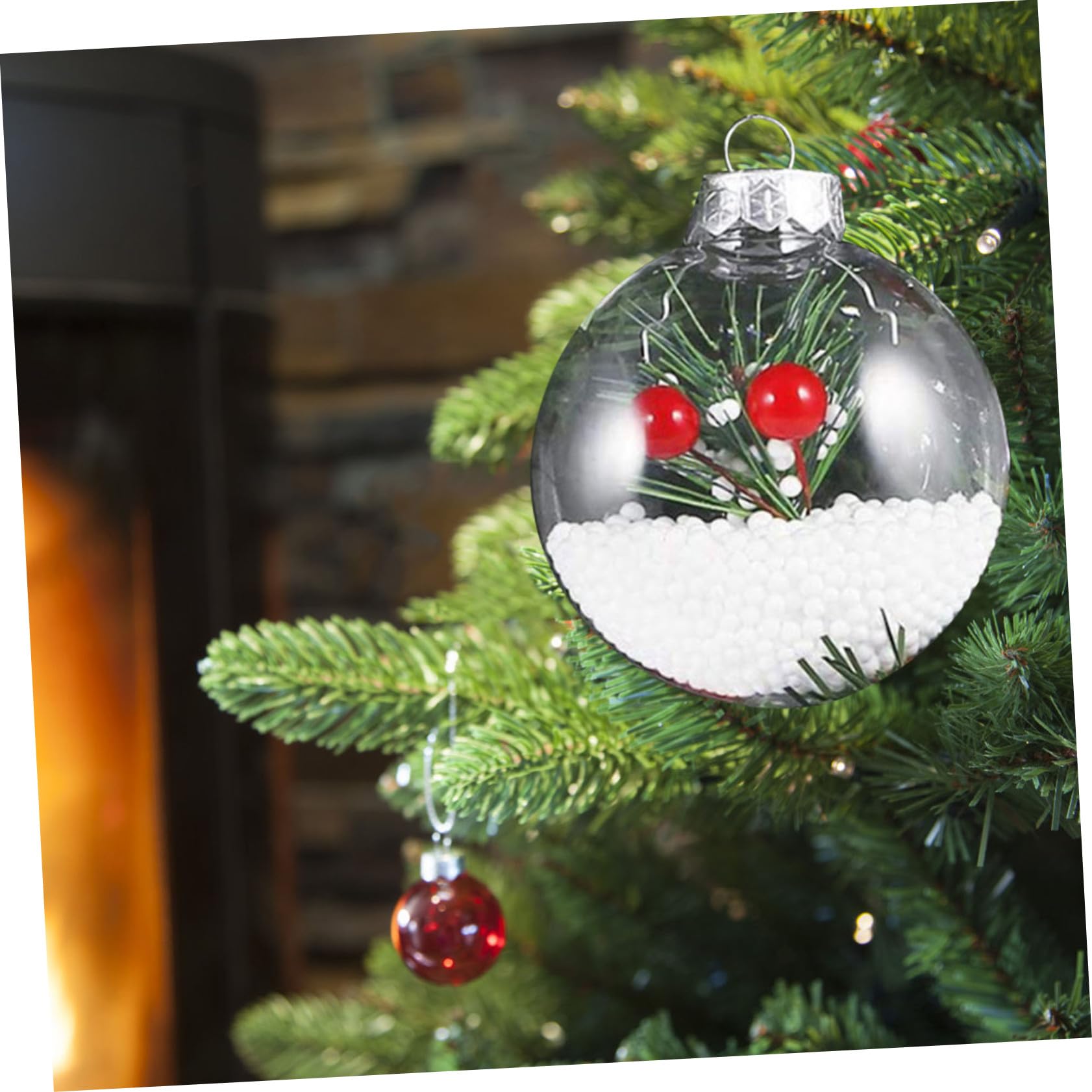 Adornos Colgantes Navideños 80mm Transparentes De Plástico, Bolas Planas Hollow DIY, Decoraciones para Árbol De Navidad, 20 Piezas para Manualidades y Fiestas