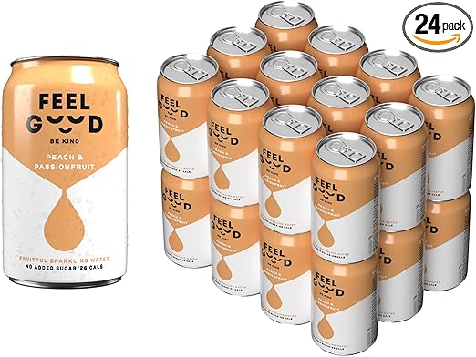 Feel Good Drinks Peach & Passionfruit 24 Pack Sparkling Flavoured Water - 100% Real Fruit Juice Fizzy Soft Drink - Low Cal, No Additives, No Added ...