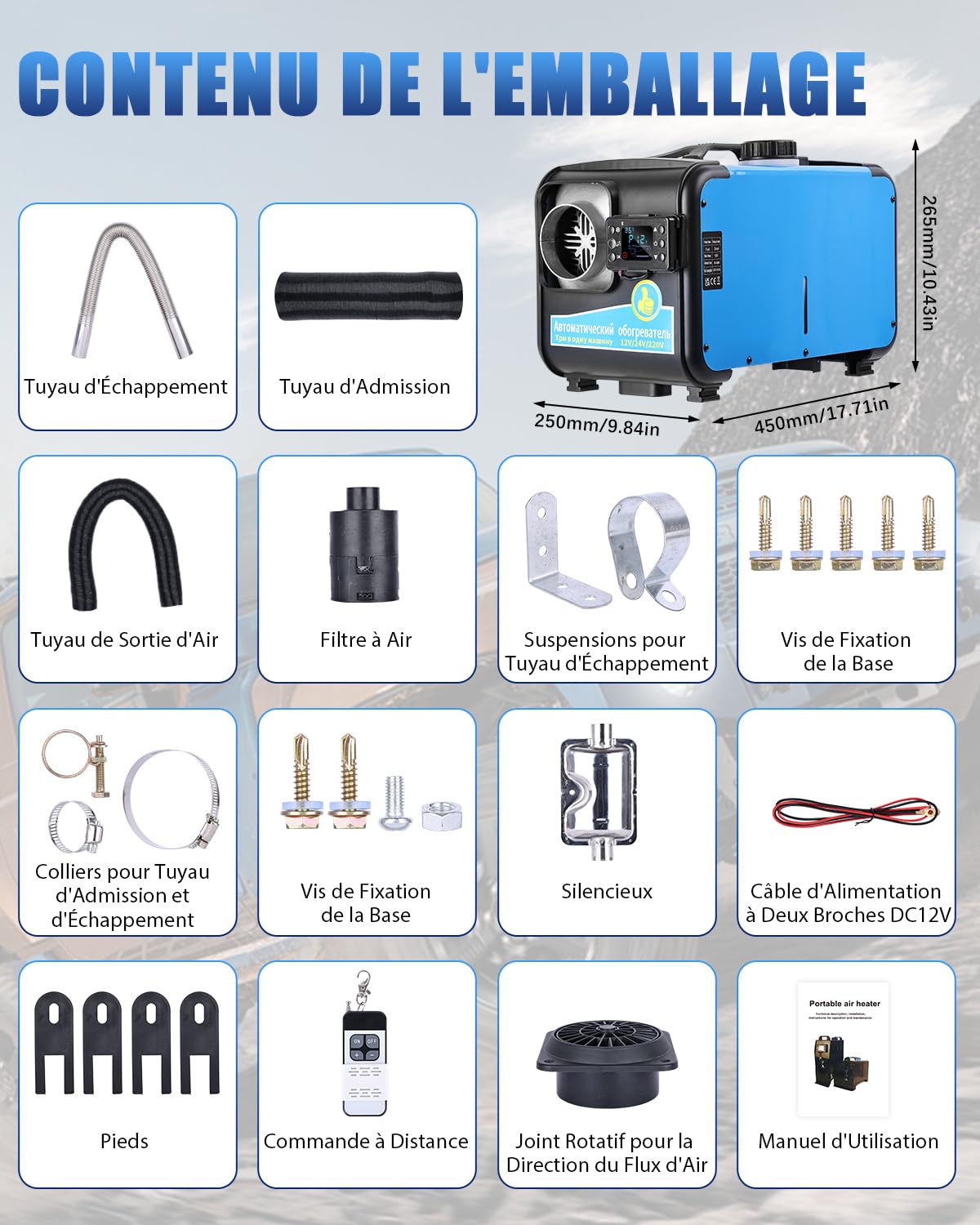 Chauffage Diesel Portable 8 kW 12V/24V/220V - Réchauffeur d’Air Diesel Rapide avec Contrôle APP Bluetooth, Télécommande et Écran LCD - Alarme CO Intégrée - Pour Voiture, Bateau, Camping Car (15-25 m²)