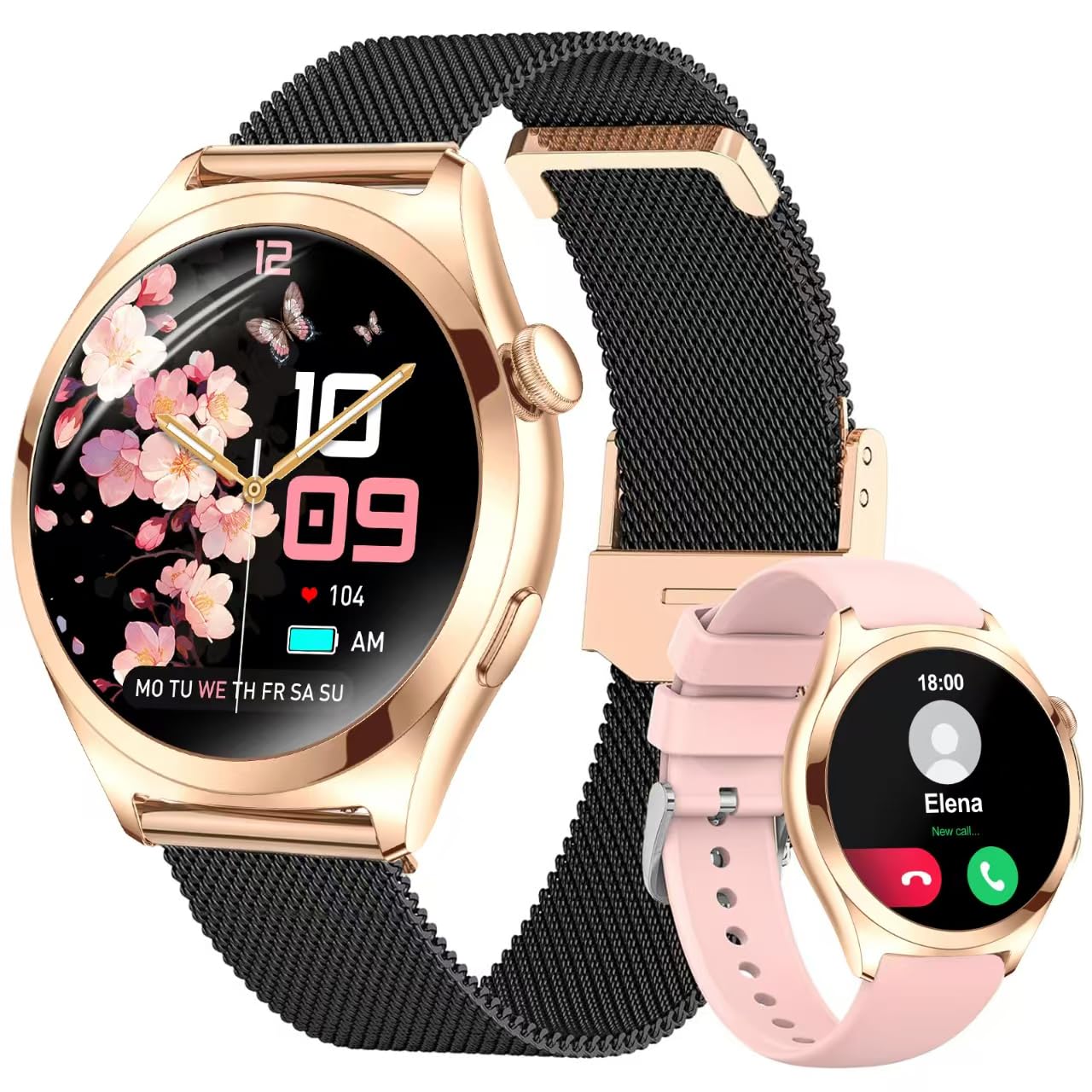 Smartwatch Donna Rotondo con Chiamate, Display Curvo HD da 1,27", Monitor Frequenza Cardiaca SpO2 Sonno, 120+ Modalità Sport, Impermeabile IP68, Smart Watch Donna per Android iOS (Nero oro)