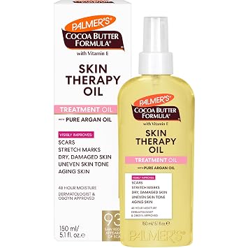 Palmer's Cocoa Butter Formula Skin Therapy Moisturizing Body Oil with Vitamin E & Pure Argan Oil, Deep Body Moisturizer for Dry, Damaged Skin, 5.1 Ounces