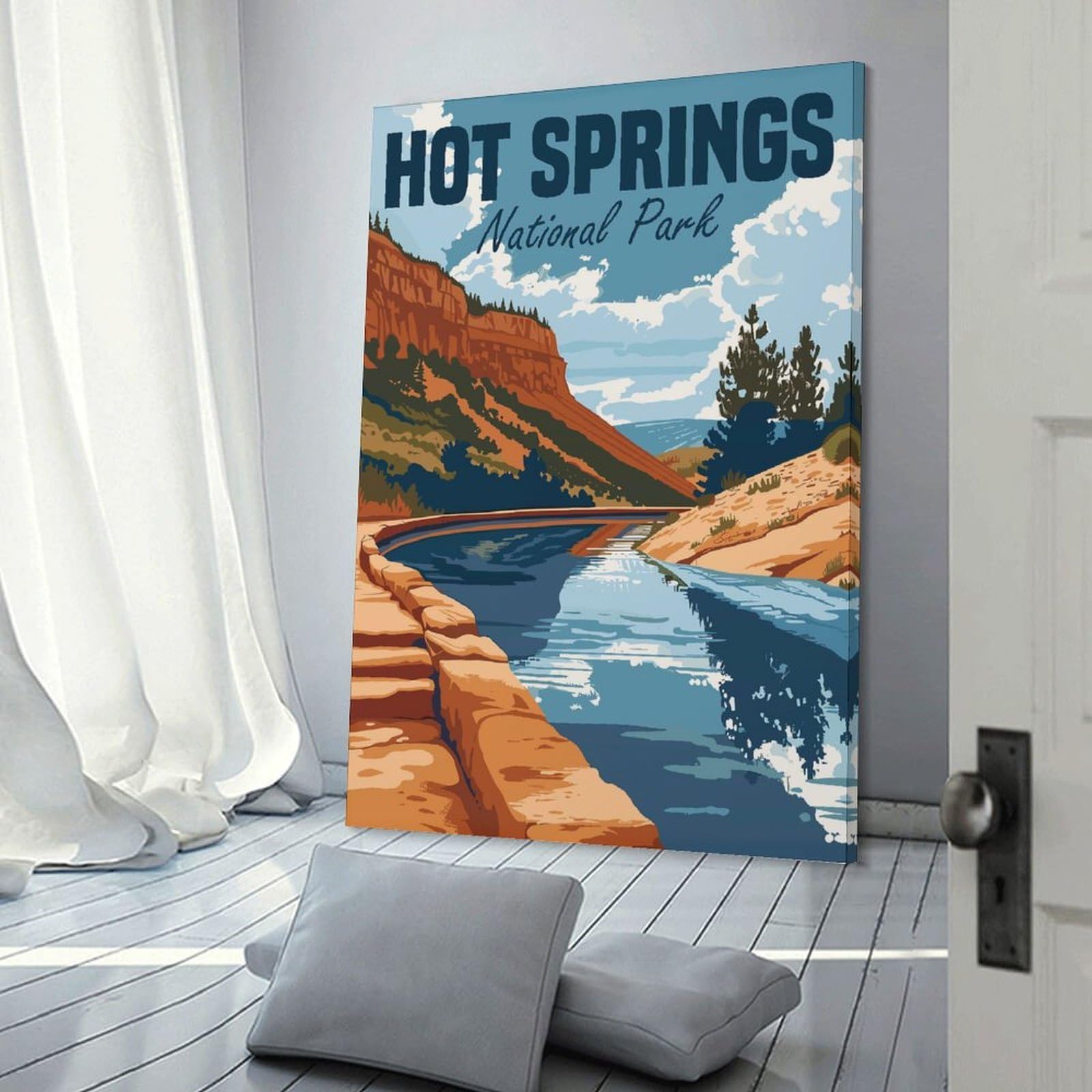 Junmoney Hot Springs National Park Canvas Wall Decor, 24x36inch(60x90cm), for Bedroom, Guest Room Or Reading Nook, Canvas Wall Decor for Personal Spaces
