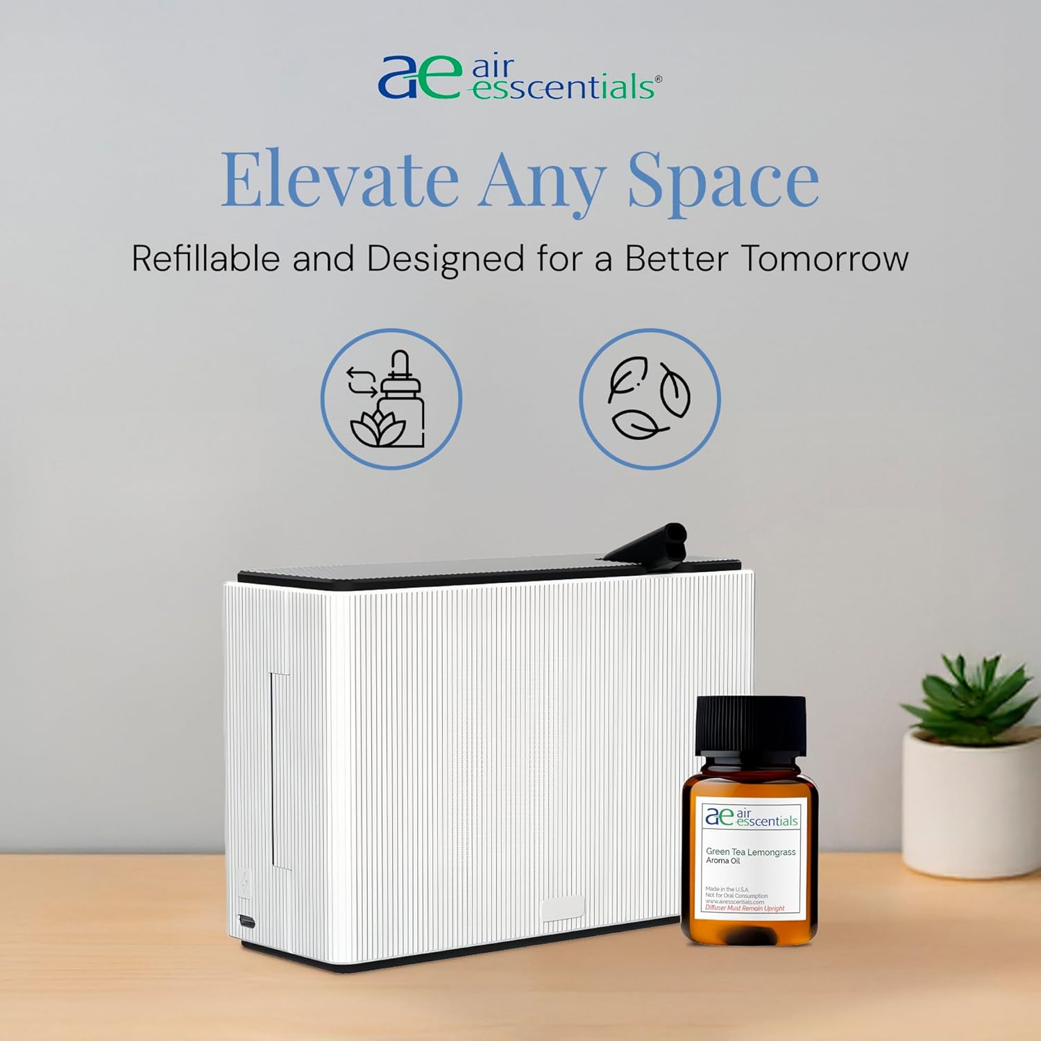 AE101Bat Waterless Scent Diffuser with Green Tea & Lemongrass Oil, Scent Machine Set for Small Spaces, Battery Operated, Motion Sensor, 100 Sq. Ft. Coverage