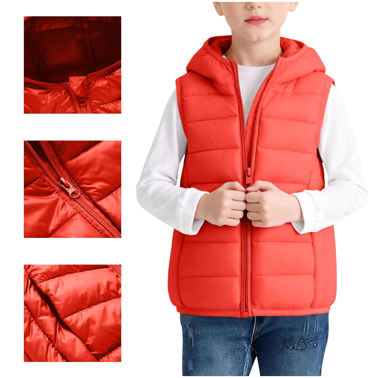 HAOLEI Chaleco Acolchado para Niños y Niñas,Ligero Chaqueta Acolchada con Capucha para Otoño e Invierno Abrigo Cálido Sin Mangas con Cremallera Térmico Cortavientos Resistente Al Viento 3-14 Años