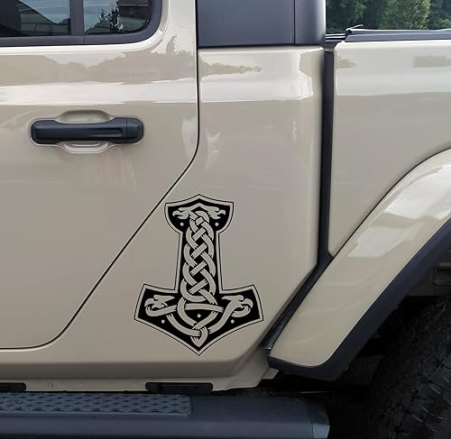 Miniatura 3 de Minglewood Trading Mjolnir - Vinilo adhesivo de martillo vikingo V2, símbolo nórdico, calcomanía troquelada