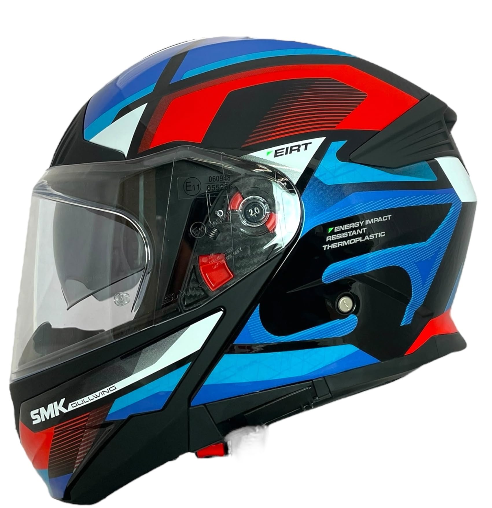 SMK Helmets Casco Modular GULLWING Venture Decorado Brillo Blanco, Rojo Y Azul GL253 22.06 con Doble Visor P/J (M 57/58)
