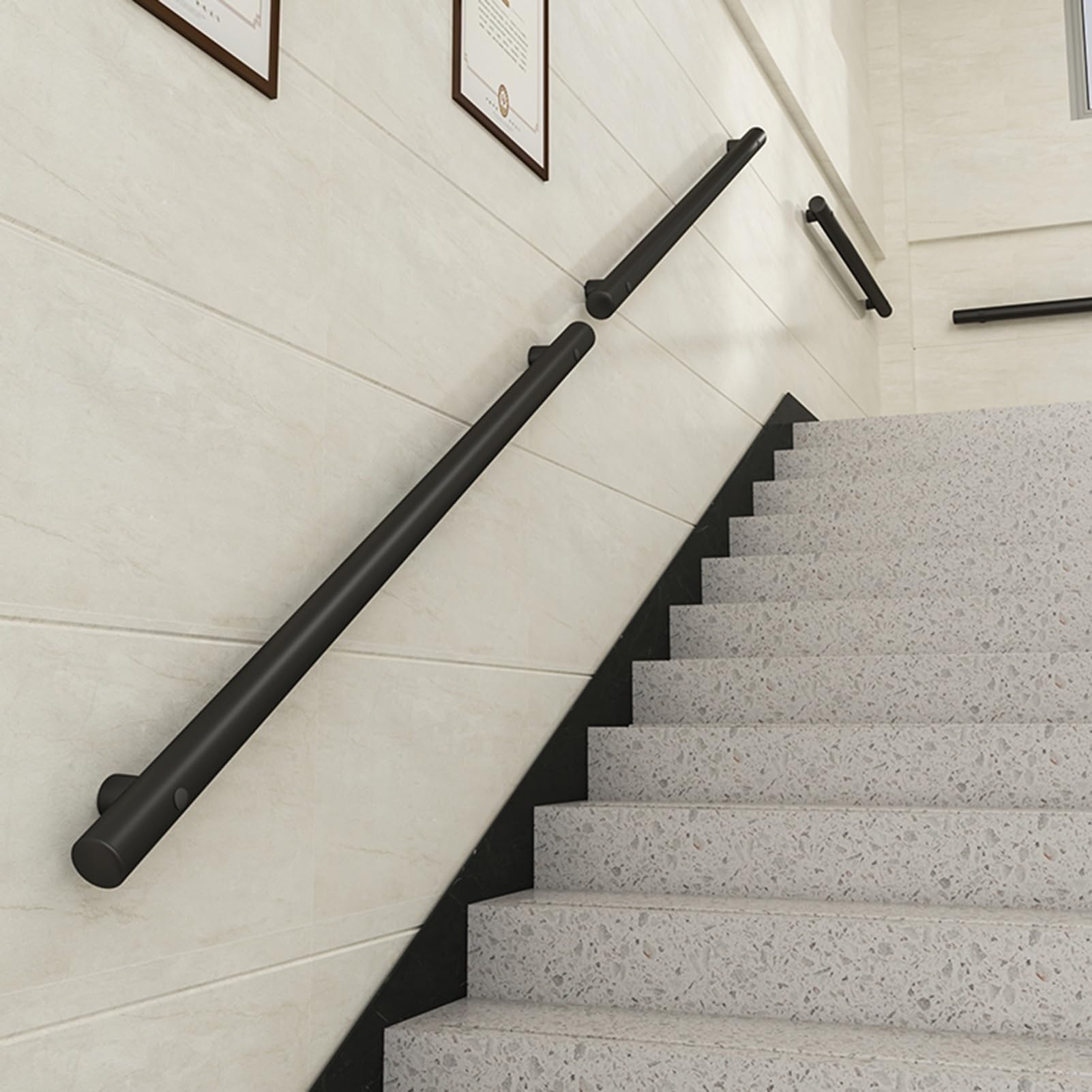 Llpsmeng-Eu Black Stair Handrail, High Strength Stainless Steel Hand Rail For Indoor & Outdoor, Wall Mount Staircase Steps Safety Railing Banister(,390Cm)