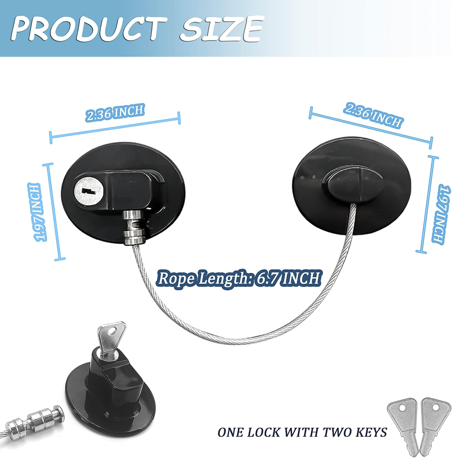 2 Pcs Refrigerator Lock, Fridge Locks for Kids, Cabinet Locks with Keys, Mini Fridge Locks for Kids, Used in Refrigerator Door, Cabinets, Drawers, Toilet Seat (Black Rotundity-2 Pack)