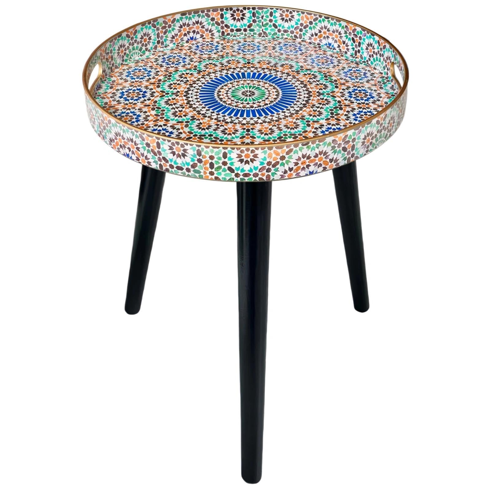 Simmer Stone Round Indoor Side Tables with Detachable Wooden 3 Legs, Versatile Tray Table, Perfect For Round Coffee Table Tea, and Relaxation Time 17.7 Inch (Multi Moroccan) โ image 1