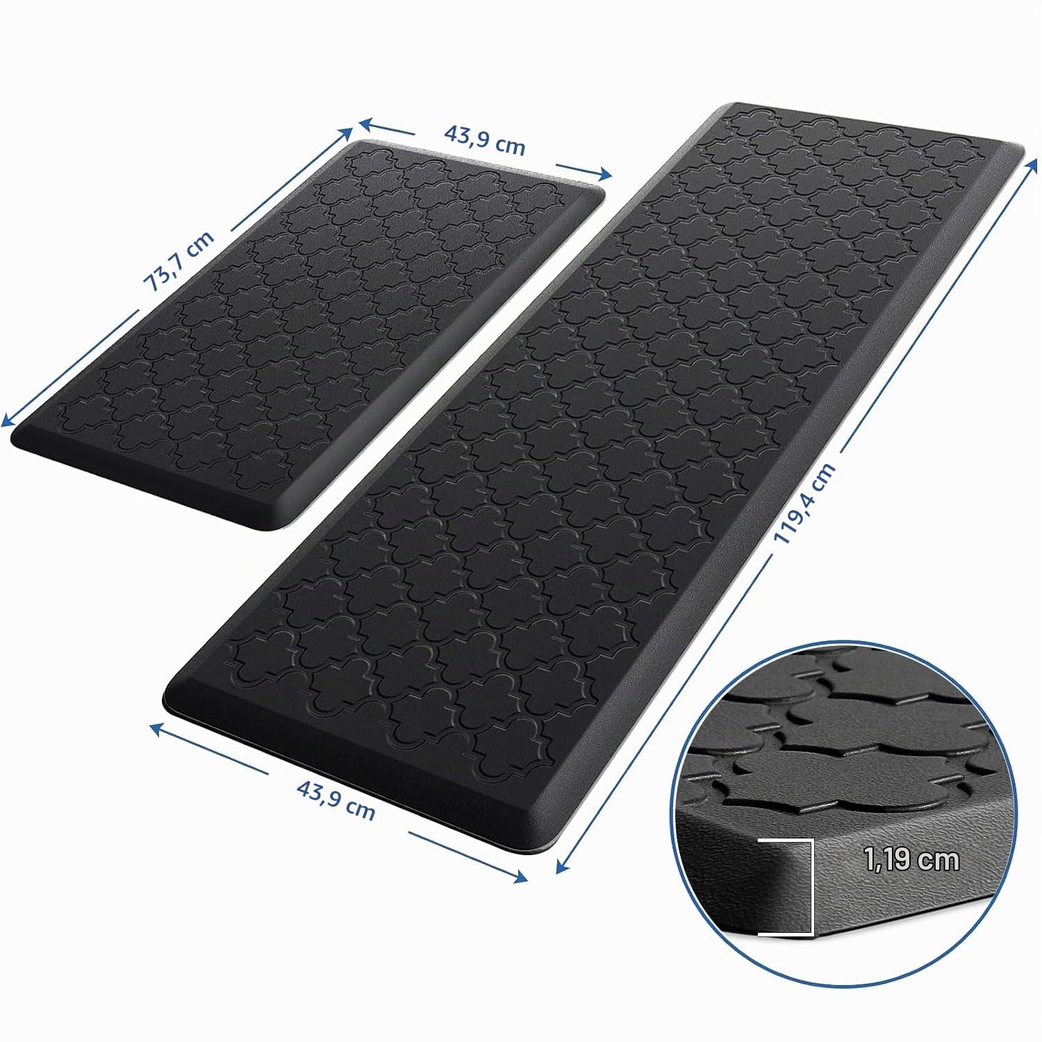 Küchenläufer 2 Stück Teppich Küche Waschbar rutschfest Küchenteppich Kitchen Mat Küchen Teppich Läufer Küche-Teppich mit Ölfest Wasserdicht Küchenmatte für Küche Läufer Flur(44x75+ 44x150CM,Schwarz)