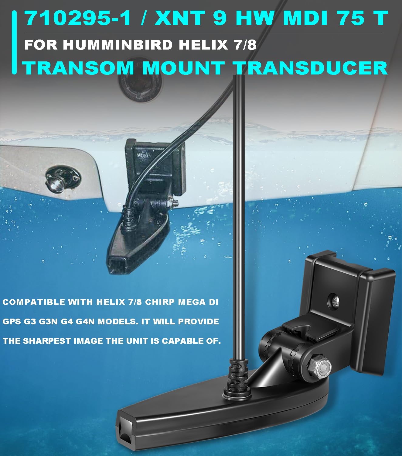 710295-1 XNT 9 HW MDI 75 T for Humminbird Helix 7/8 (MEGA Down Imaging) Dual Spectrum Chirp with Temperature Transom Mount Transducer, Black