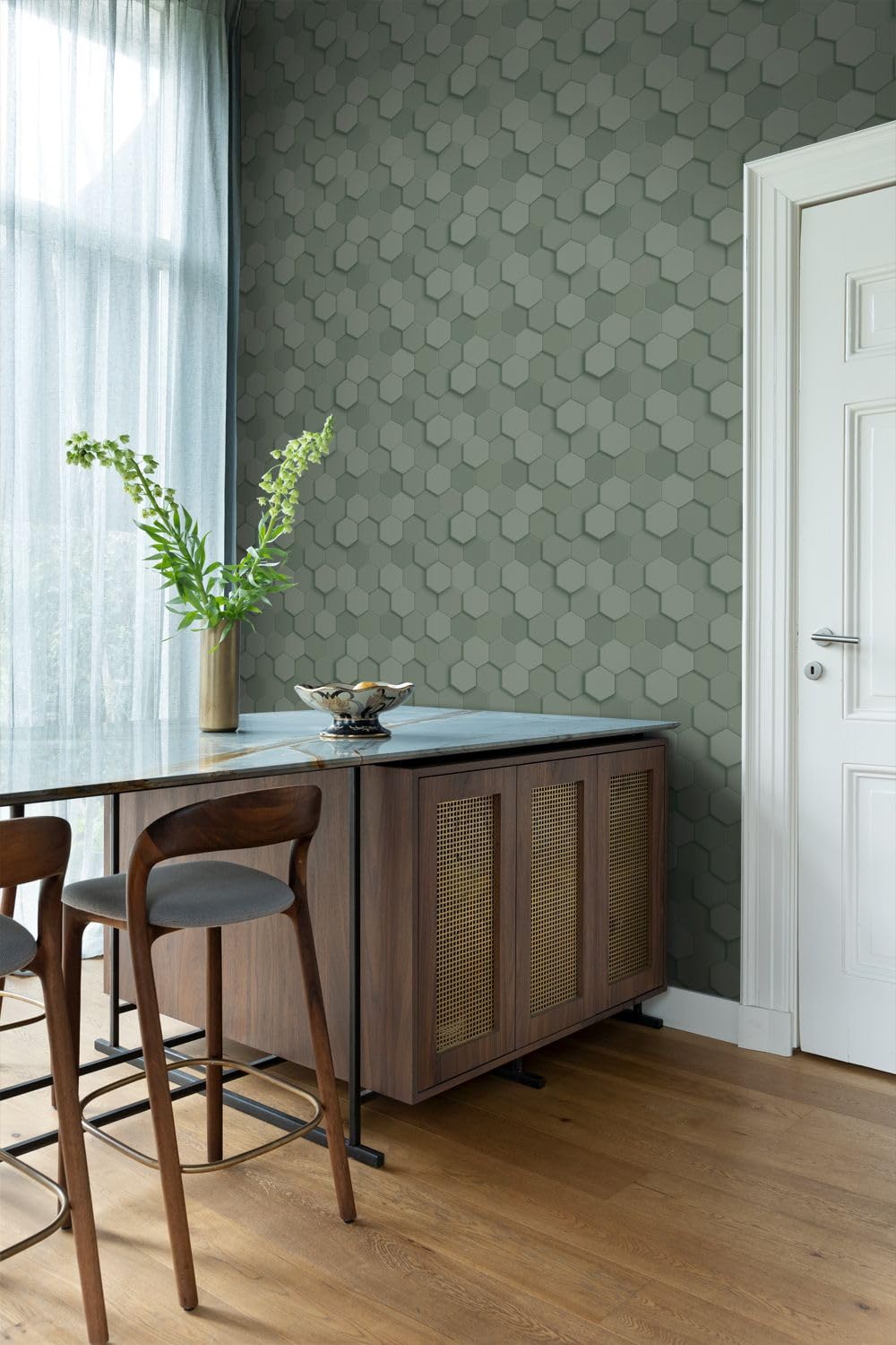 Origin papier peint hexagone 3d vert grisé 53 cm x 10.05 m Wallcoverings