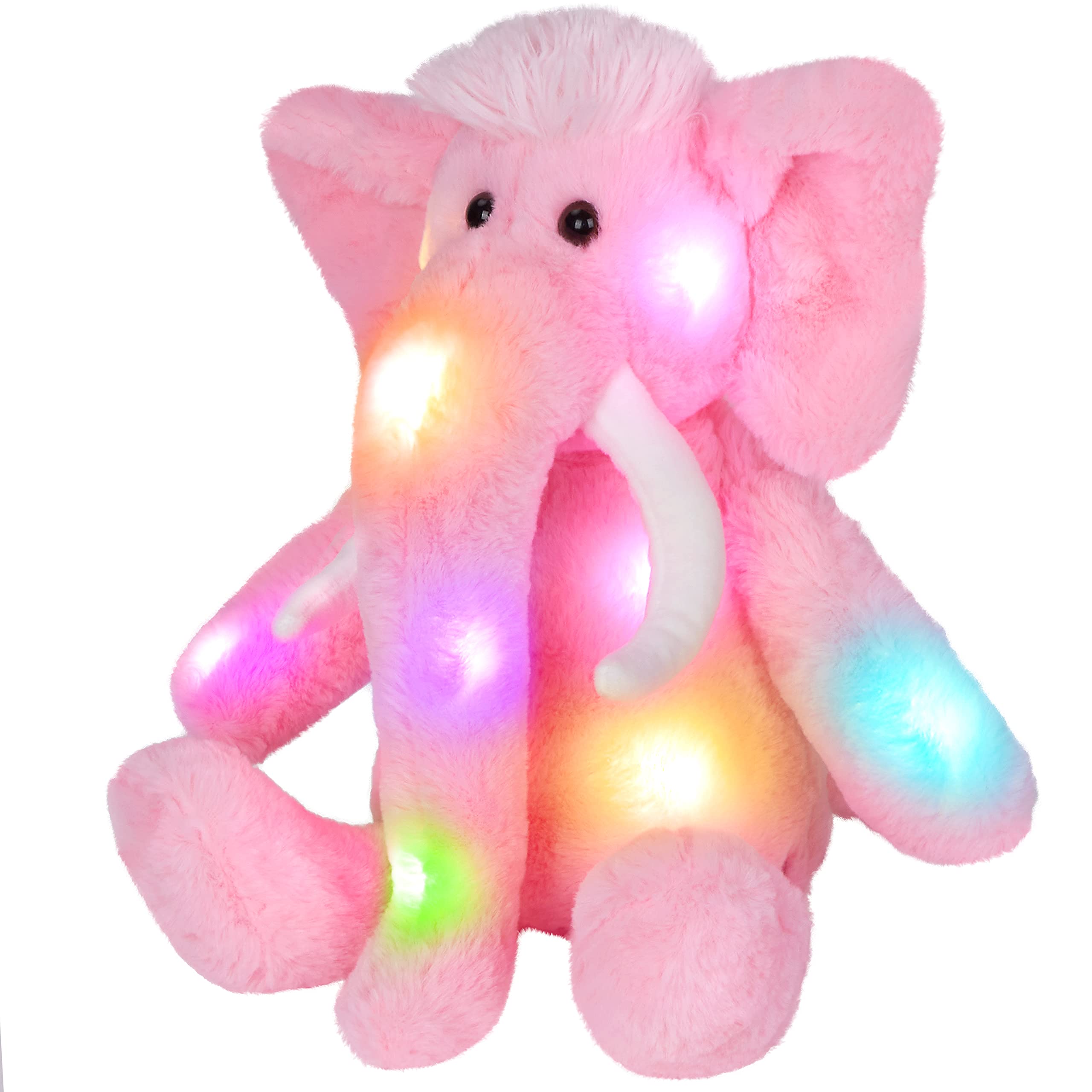 SpecialYou 18'' Elephant Light up Stuffed Animal Soft Mammoth Plush Toy LED with Colorful Night Lights Glowing Gift for Kids Boy Girl on Birthday Holiday,Pink