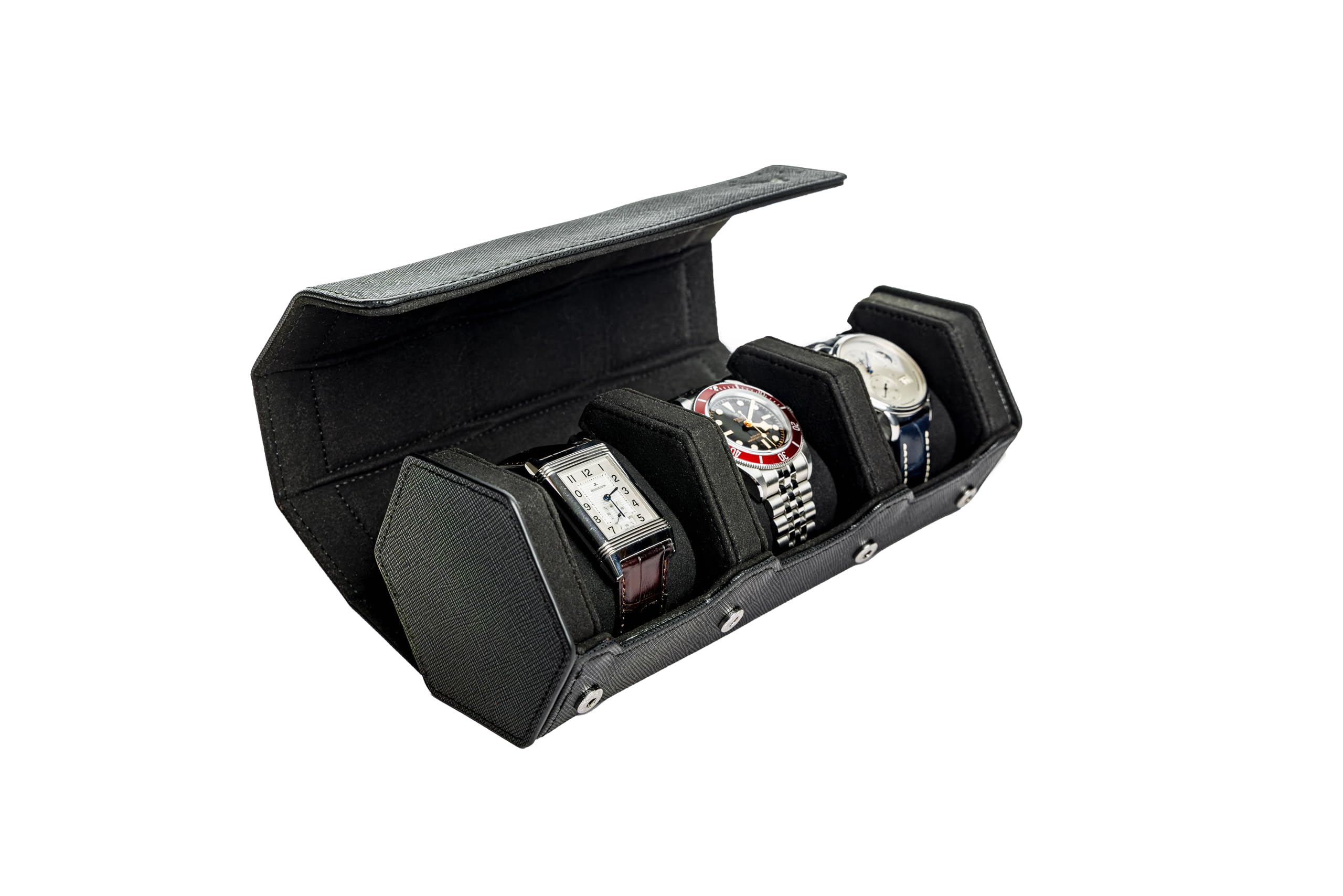 Genuine Saffiano Leather Watch Roll Travel Case Bundle 2X Watch