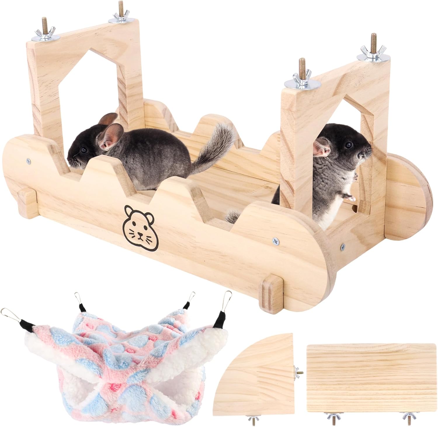 Wood Chinchilla Suspension Bridge, Chinchilla Ledges and Hammock, Small Animals Habitat Toy, Cage Accessories & Habitat Décor for Chinchillas, Hamster, Guinea Pig, Squirrel, Sugar Glider