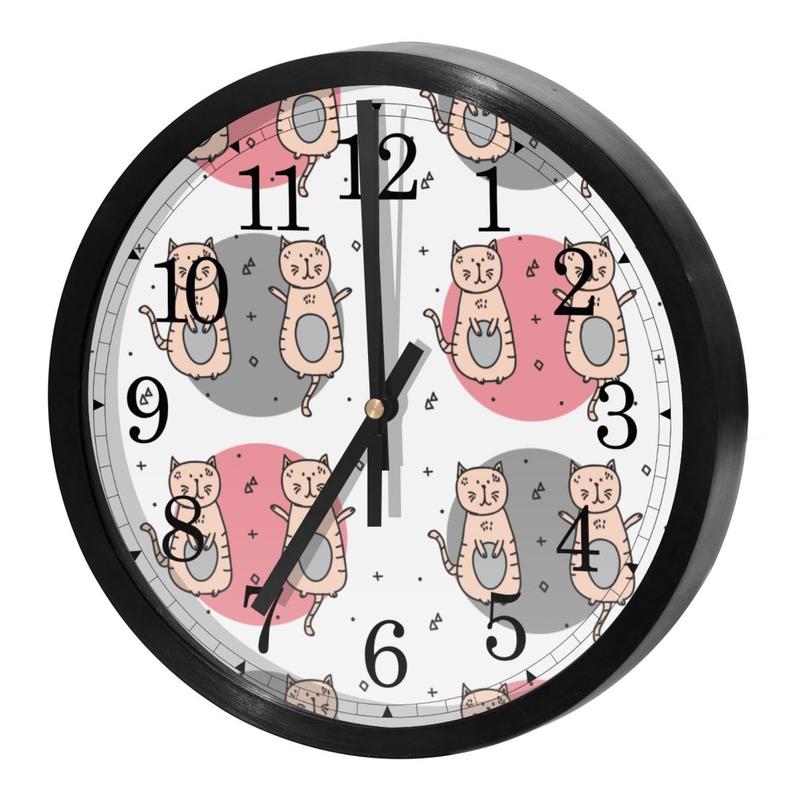 Horloge murale à quartz sans tic-tac motif chat coloré décoratif