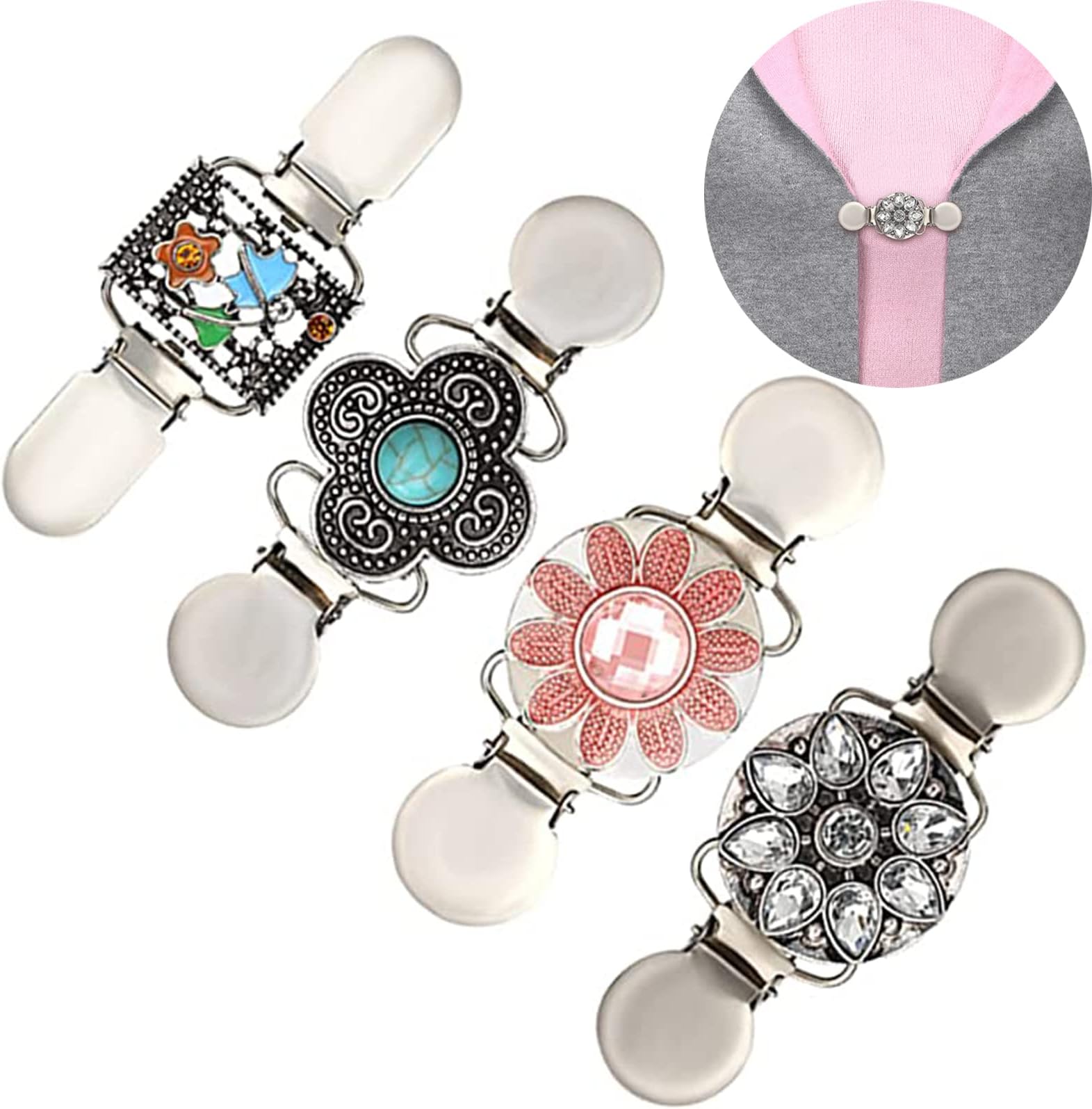 Lot De 5 Pinces Cardigan Vintage Rétro – Clips Élégants Pour Pull, Robe, Gilet, Style Antique Bronze & Argent, Accessoire Mode Charme Boho