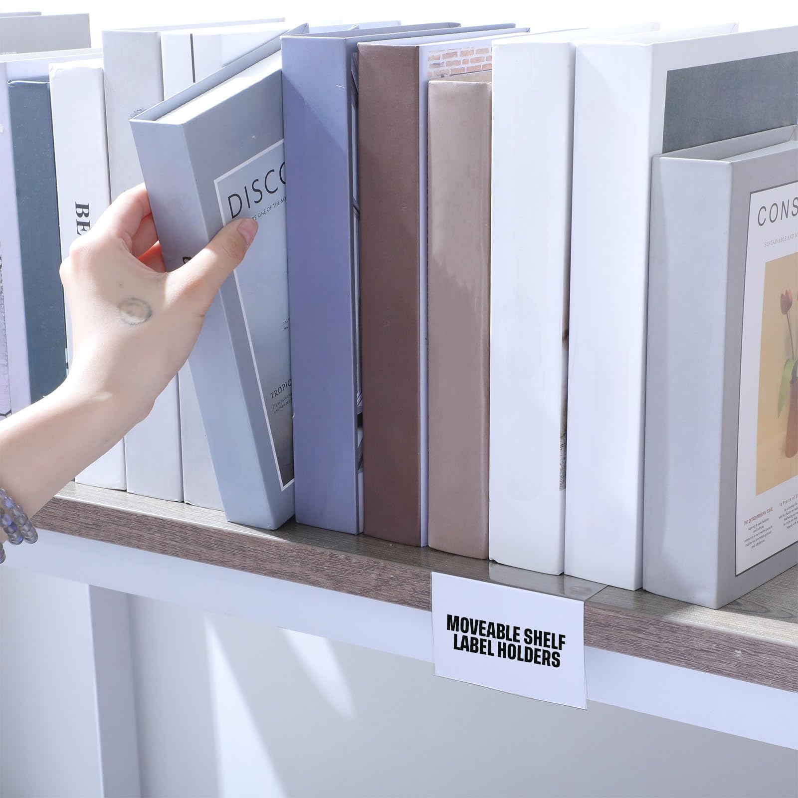 Containlol 50 porta etichette mobili per mensole, trasparenti, per librerie, librerie, mensole, librerie, mensole, etichette, librerie, uffici, aule e la casa (16,5 x 8,9 x 6,9 cm)