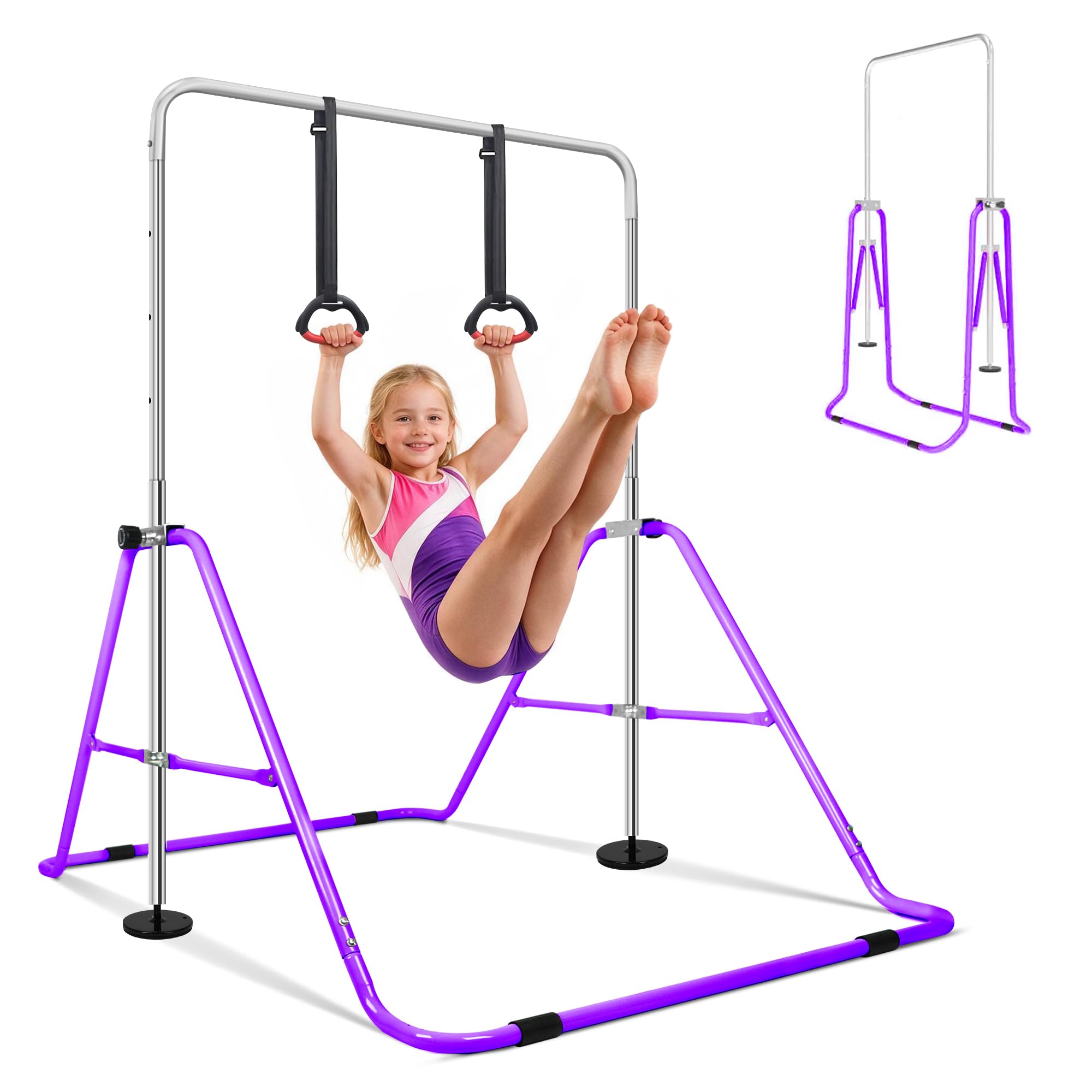 ORIENTOOLS Kids Gymnastics Bar Foldable Gym Bars Height Adjustable 88-132cm Sturdy Steel Horizontal Gymnastic Training Equipment for Kids 8-12 Ages Loading Weight 70kg