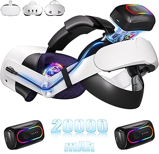 Saqico 20000mAh Dual Magnetic Battery Head Strap Compatible with Meta Oculus Quest 2/3/3S, Cool RGB Battery Pack & Easy to Replace Extend VR Playtime-Premium Comfort & Adjustable, Reduce Facial Stress