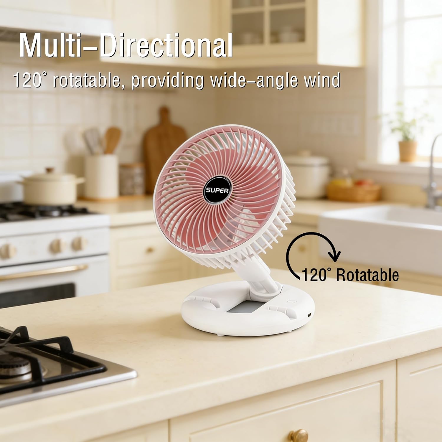 Foldable USB Desk Fan with Wall Mount & Phone Holder Design, 3-Speeds Adjustable Height Small Table Fan, Quiet Portable Fan for Home Office Bedroom Kitchen Travel, Pink