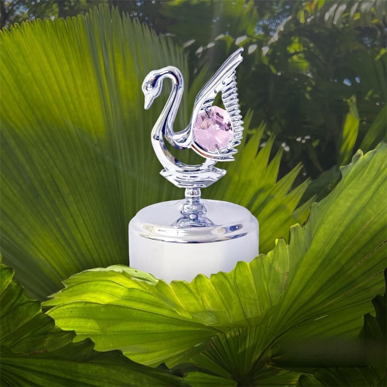 Mascot Chrome Plated Mini Swan Music Box - Pink Crystal - Romantic Gift for her birthday, anniversary, wedding or Home decorations