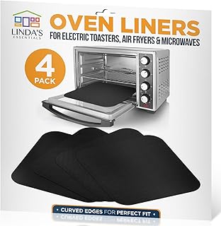 Toaster Oven Liners for Bottom of Oven (4 Pack) Reusable Non-Stick Heat Resistant Toaster Liners, Compatible with Ninja, Cuisinart, Emeril Lagasse & More, Toaster Mat, 12"x12" (Black)