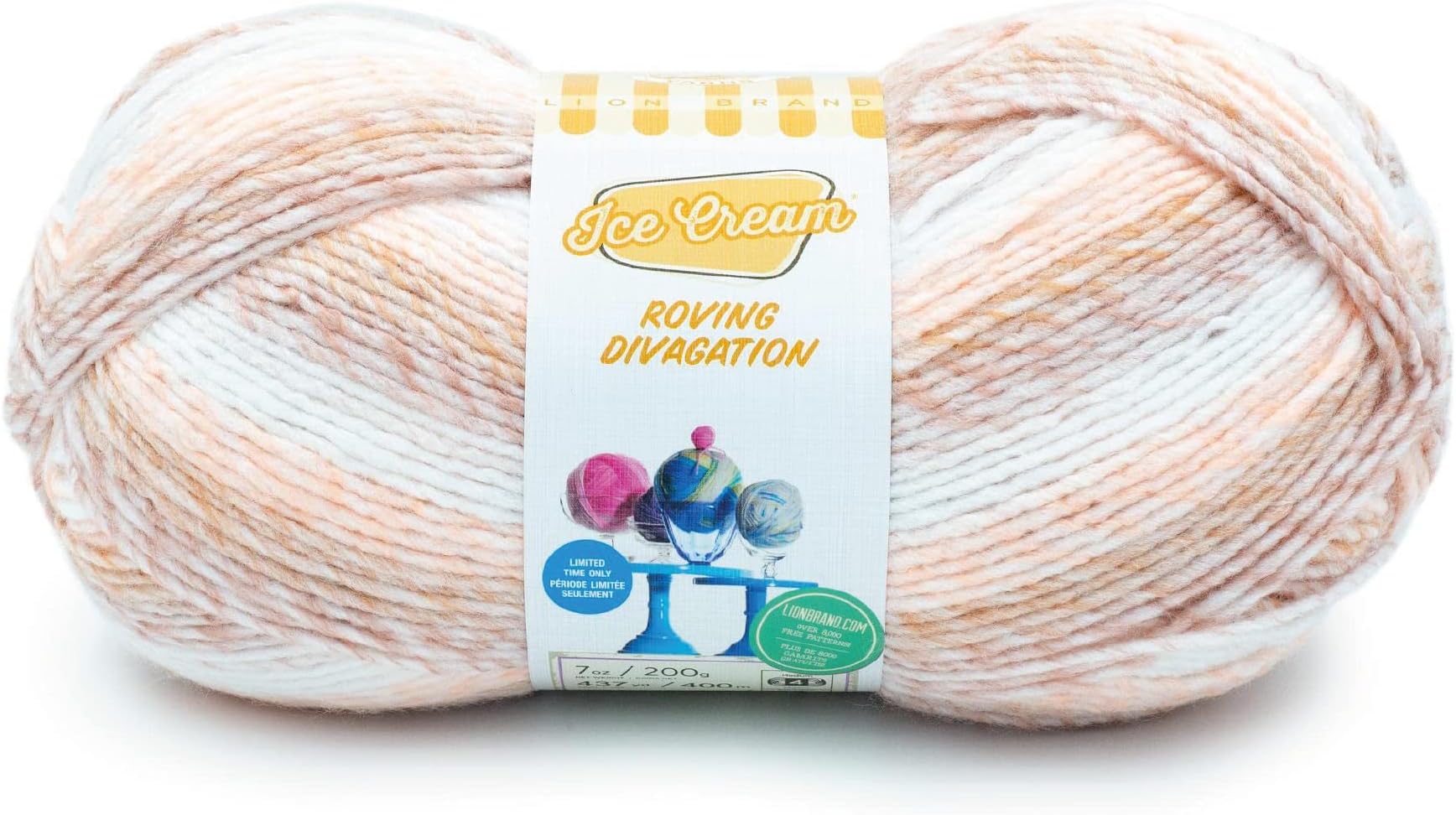 Lion Brand Yarn Ice Cream Roving Stripes Yarn, Double Bubble
