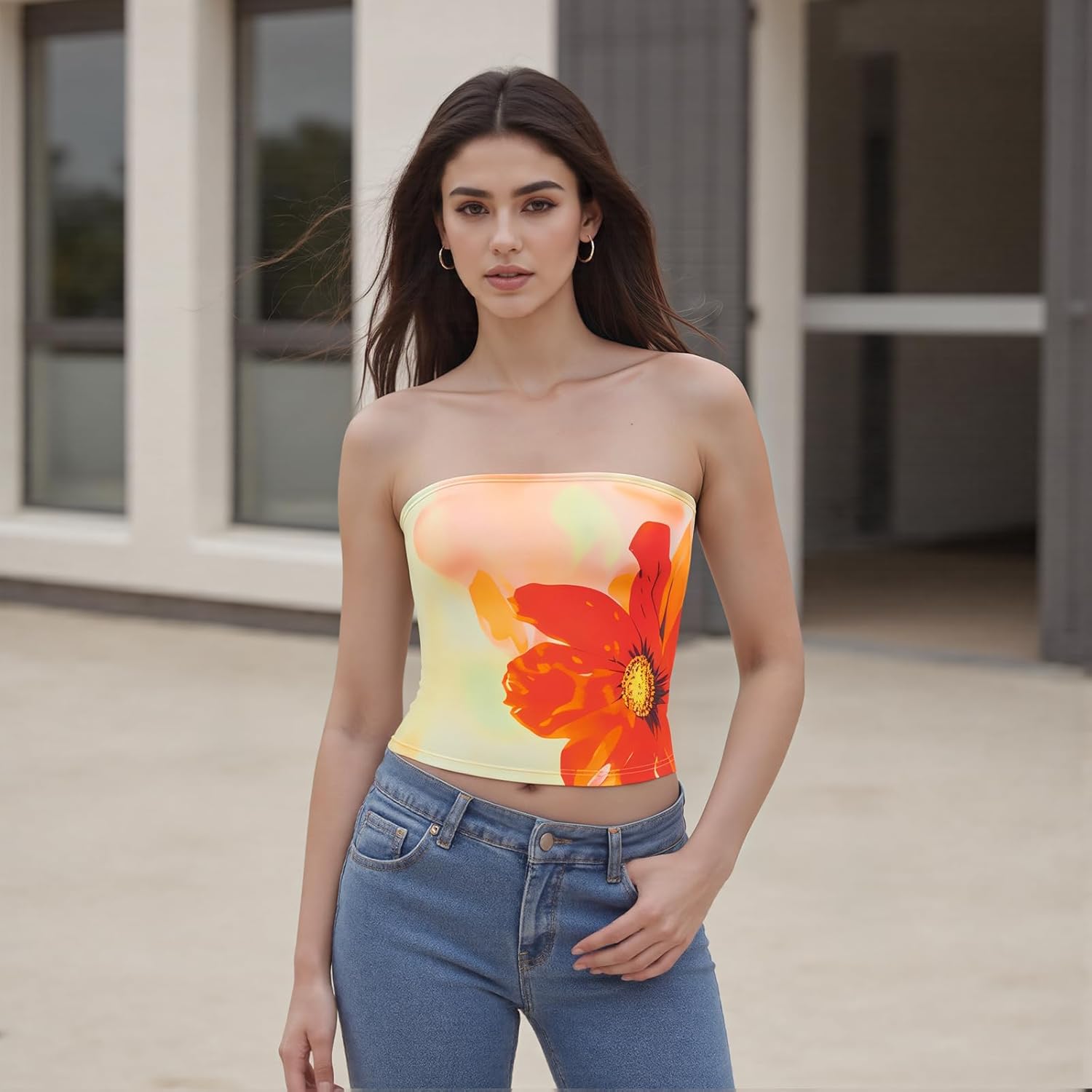 Women Y2k Floral Tube Tops Strapless Going Out Bandeau Crop Top Sexy Sleeveless Summer Tank Shirt Beachwear - Image 2