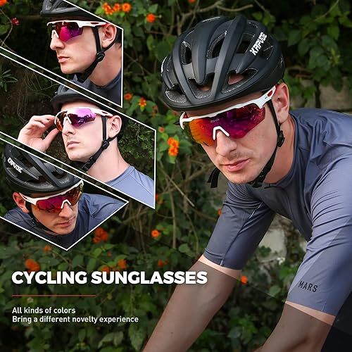 Miniatura 2 de SCVCN Gafas de sol deportivas polarizadas de alta definición de alto contraste con 3 lentes intercambiables, hombres y mujeres ciclismo