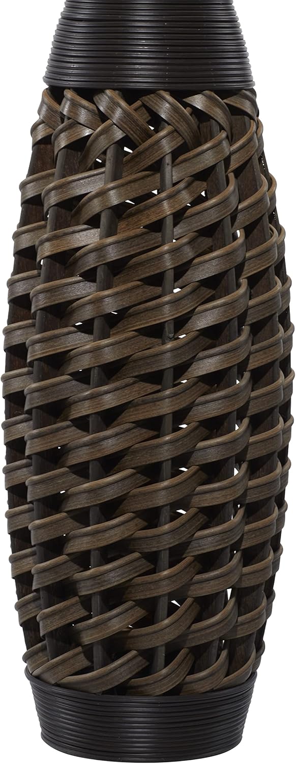 Deco 79 Faux Seagrass Decorative Vase Tall Woven Floor Centerpiece Vase with Dark Brown Wrapped Neck, Vase for Home Decoration 12" x 12" x 48", Brown