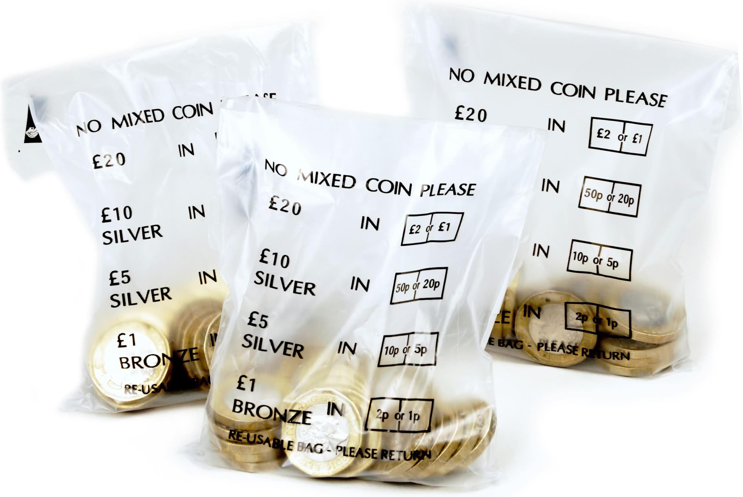 Money Bags for Banking UK - Pack of 50 Coin Bags - Durable Clear Plastic Cash Bags for Coins, Notes & Change - Bank Bags for Coin Sorting & Cash Handling