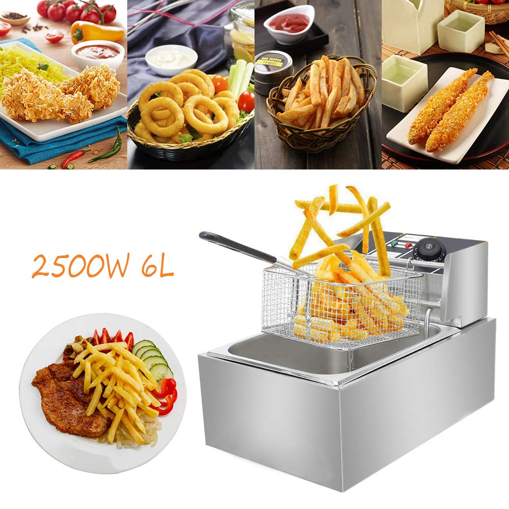 Generic Electric Deep Fryer, Stainless Steel Tabletop Large Capacity Frying Machine for Kitchen Business Allowed to Fry Chicken, French Fries (6L)