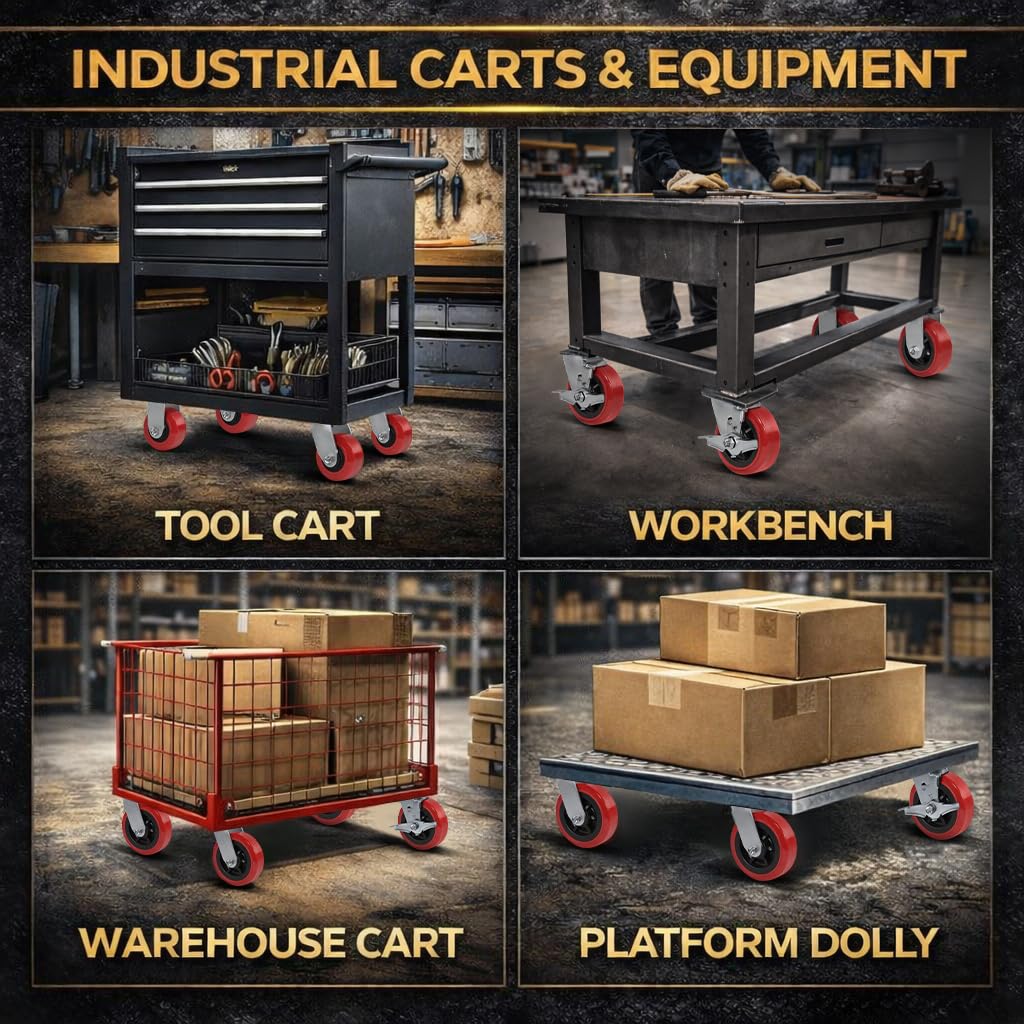 5" x 2" Heavy Duty Polyurethane Caster Wheel Replacement (Set of 4– 3200 lbs Total Capacity), Thick Polyurethane Tread on Polyolefin core with Roller Bearing-Higher Load, Non-Marking