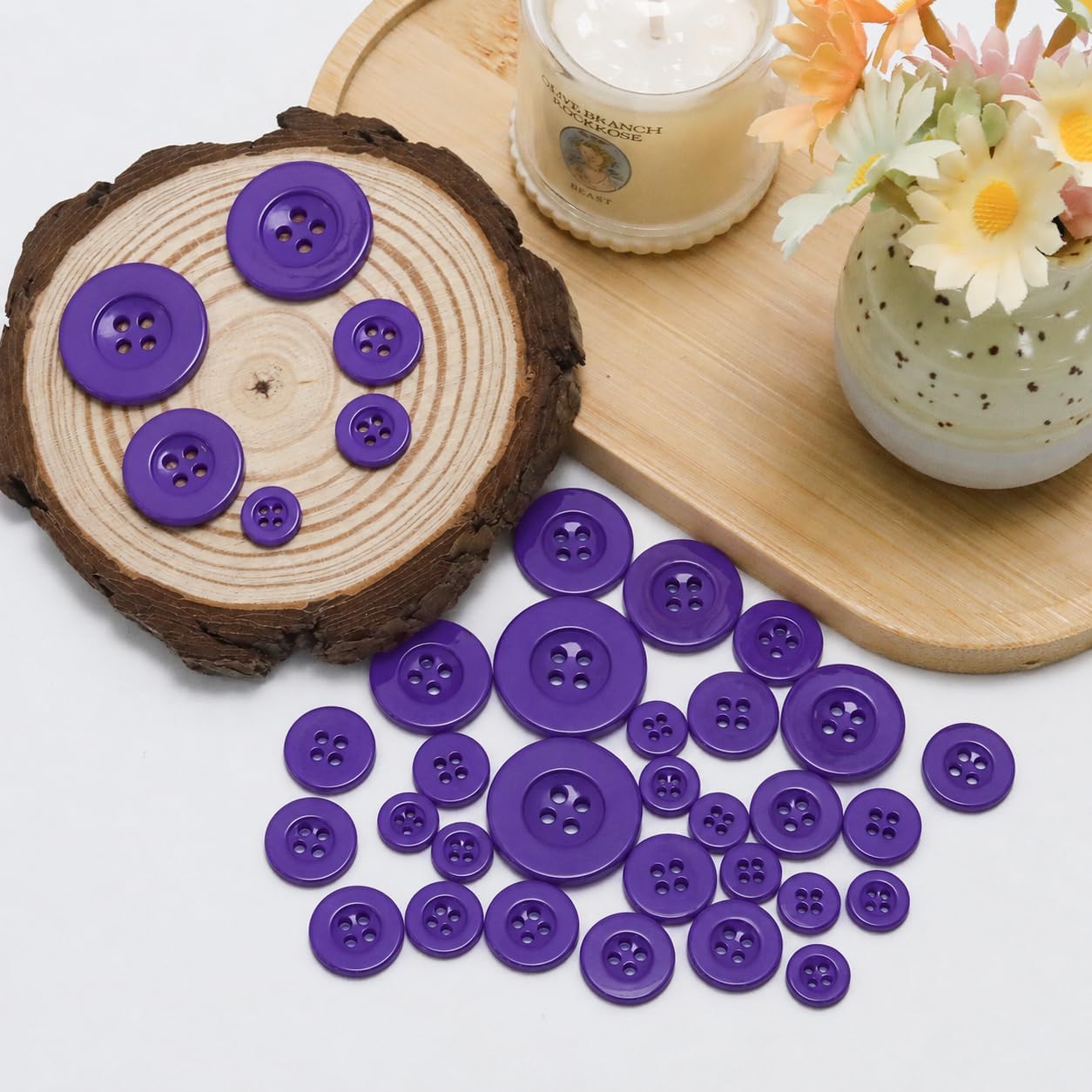 Lilaly 100 pcs Purple Wide Buttons for Crafts, 5 Sizes Mixed Round Sewing Buttons for Clothes, Suitable for for DIY Crafts, Coats, Shirts, Pants, Shorts image 5