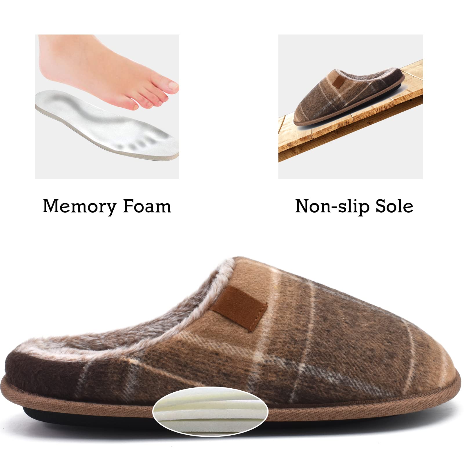 ONCAI Pantofole da Uomo Invernali, Comoda Memory Foam Calde Scarpe da Casa in Lana Con Suola Antiscivolo Taglia 40-49 EU
