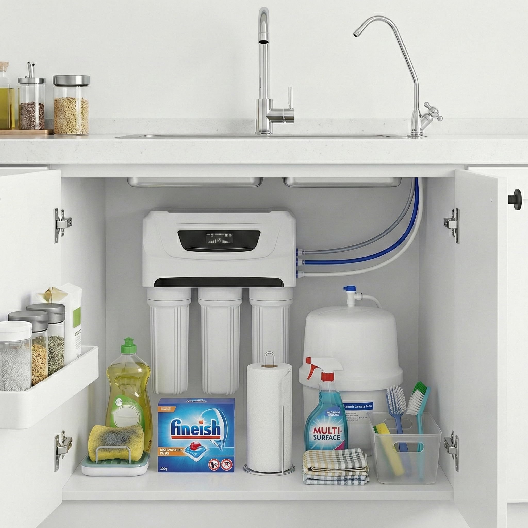 KATSU Tools Sistema de filtración de agua potable por ósmosis inversa debajo del fregadero de 5 etapas, pantalla LED, descarga automática, bomba 50GPD, modelo 150216