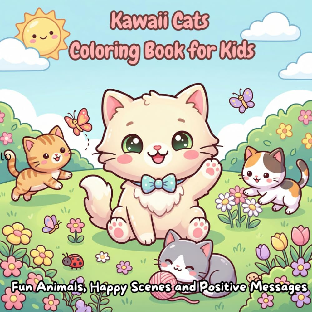 Kawaii Cats Coloring Book for Kids: Fun Animals, Happy Scenes and Positive Messages