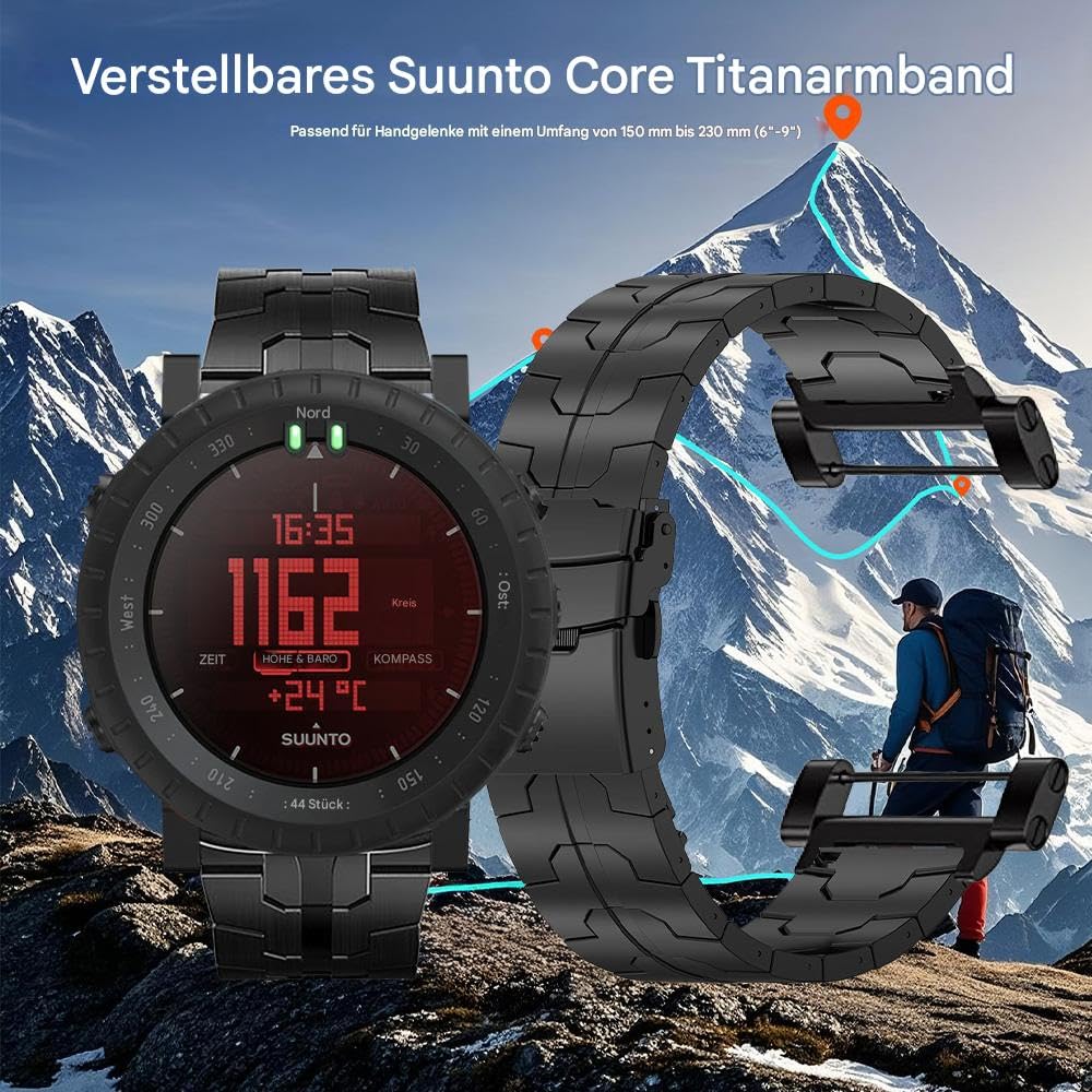 Correa de titanio compatible con Suunto Core, pulseras de repuesto de metal de titanio con hebilla segura compatible con Suunto Core Smart Watch para hombre, ligera