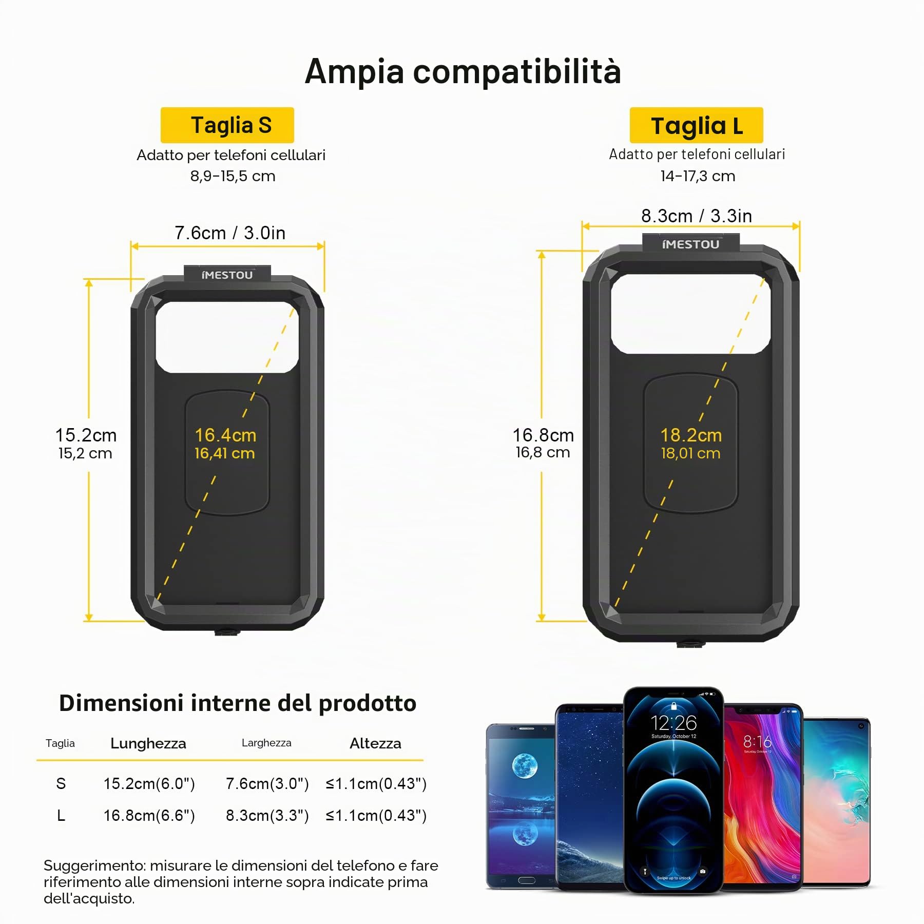iMESTOU Supporto Antifurto Impermeabile per il Telefono del Motociclo con 1" Adattatore a Sfera del Manubrio, Supporto Mobile per Bici con Rotazione a 360° per Telefoni Cellulari da 5,5"-6,8" (L)