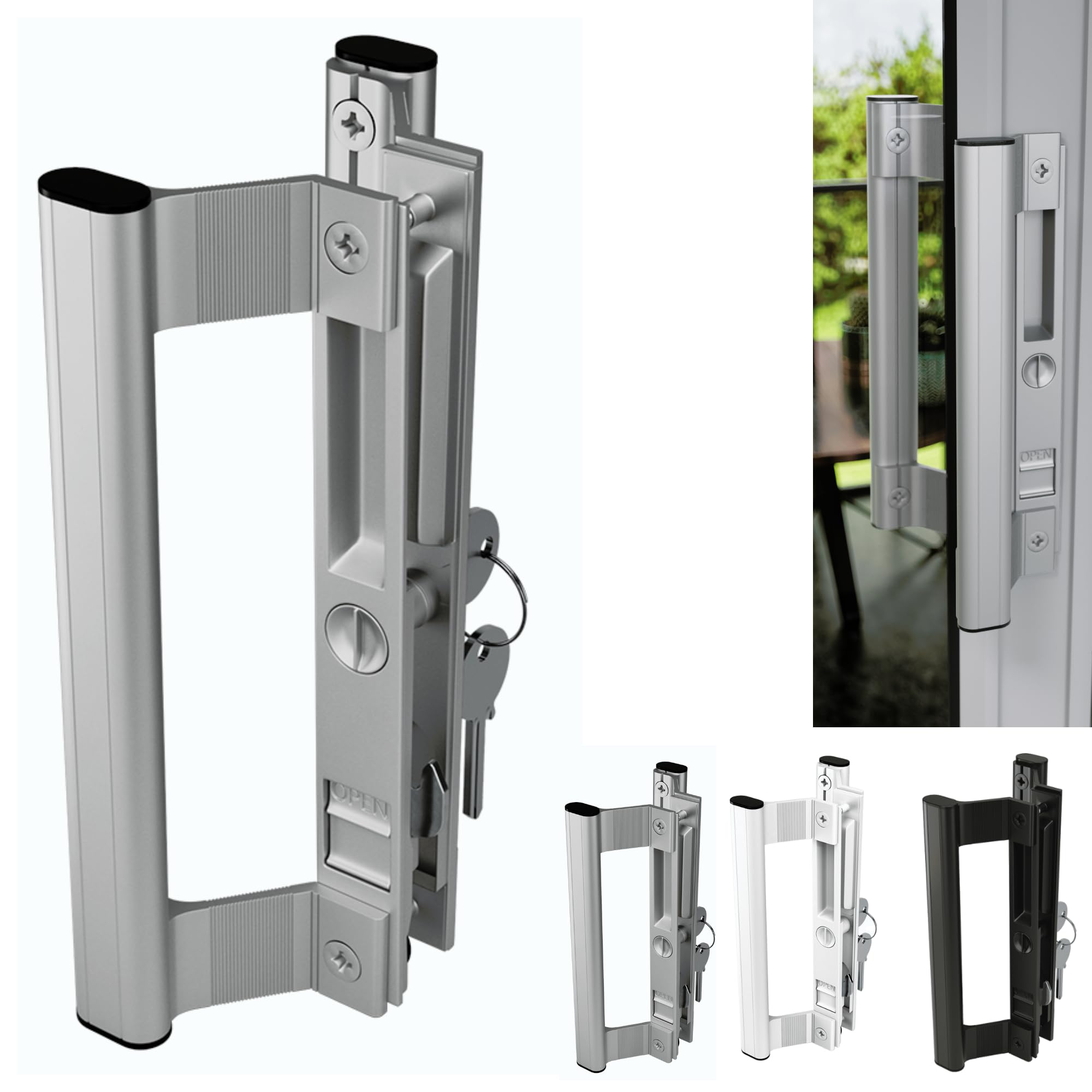 Sliding Glass Door Replacement with Handles on Both Sides, 6-5/8 Silver | Sliding Patio Door Handle with Lock (Keyed)