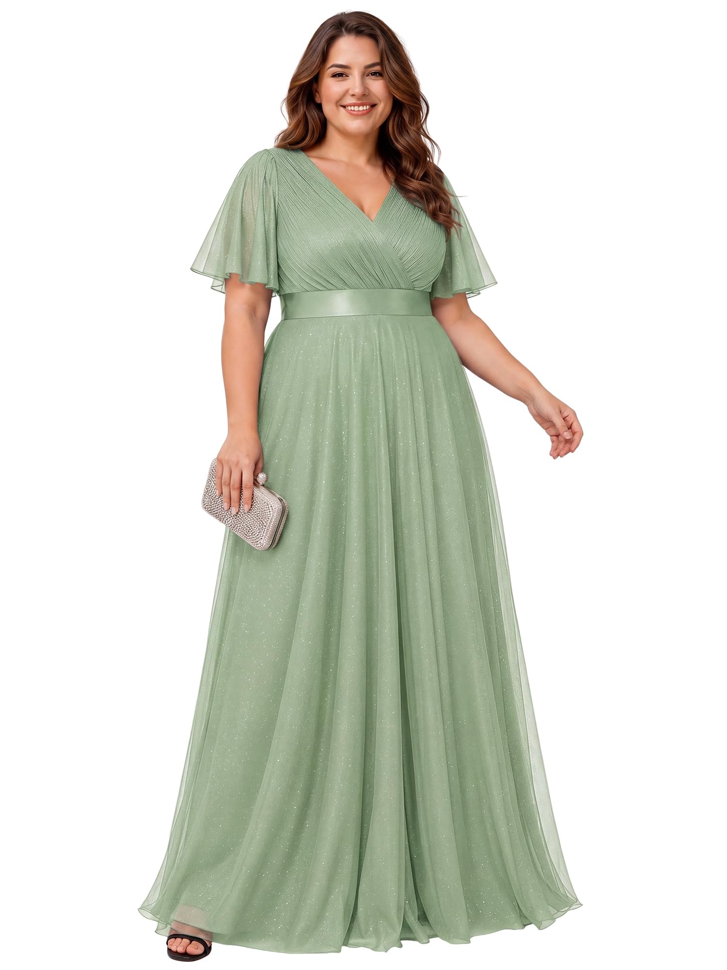 Ever-Pretty Plus Women's Fall Glitter Plus Size Formal Evening Dresses