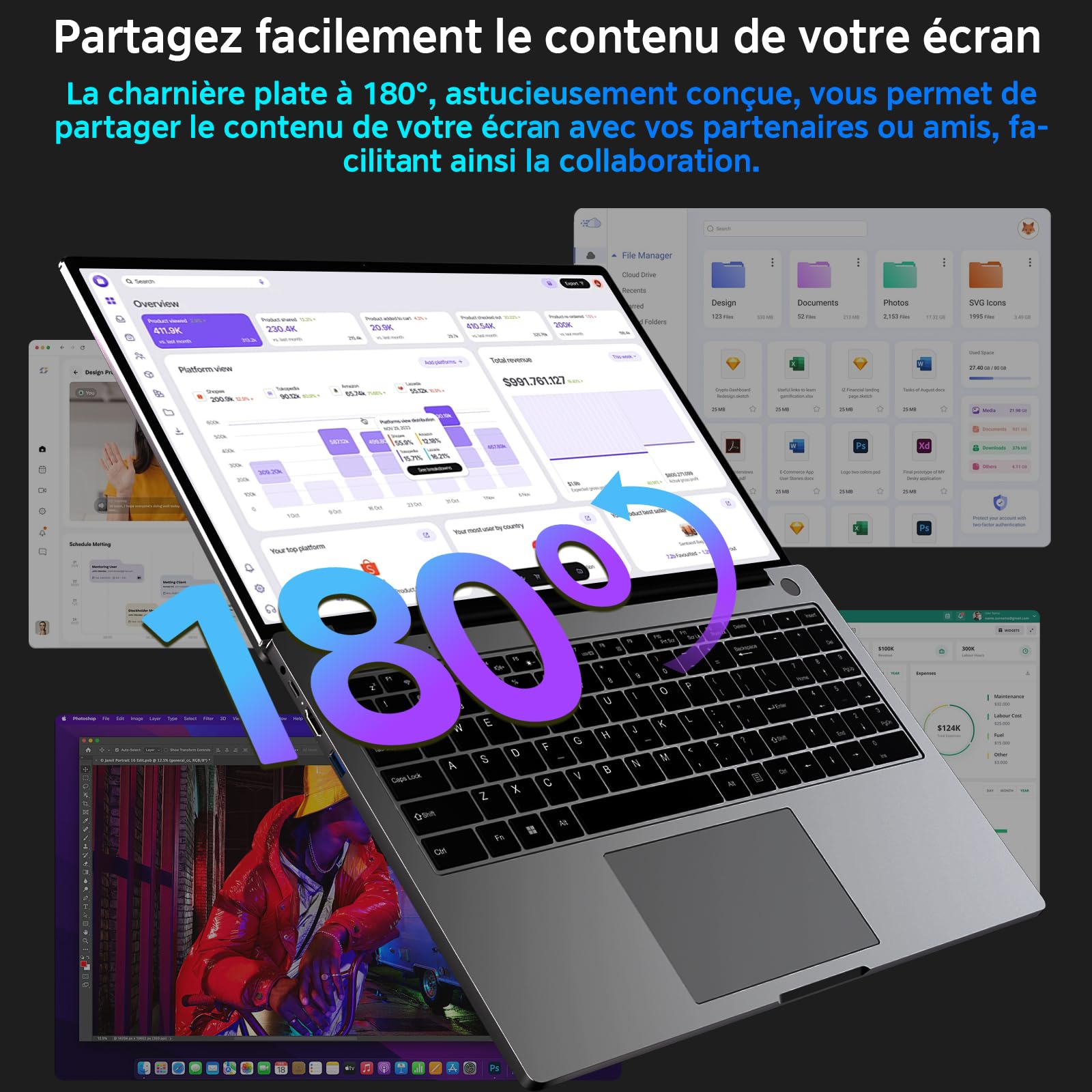 Ordinateur Portable 16 Pouces Core i3-1000NG4 (jusqu'à 3,2 GHz),16+512Go SSD Soutien Extension 1TB ,PC Portable Win11 Avec Double WIFI 1920x1200 BT4.2 Souris sans Fil&AZERTY Clavier Couverture-Gris